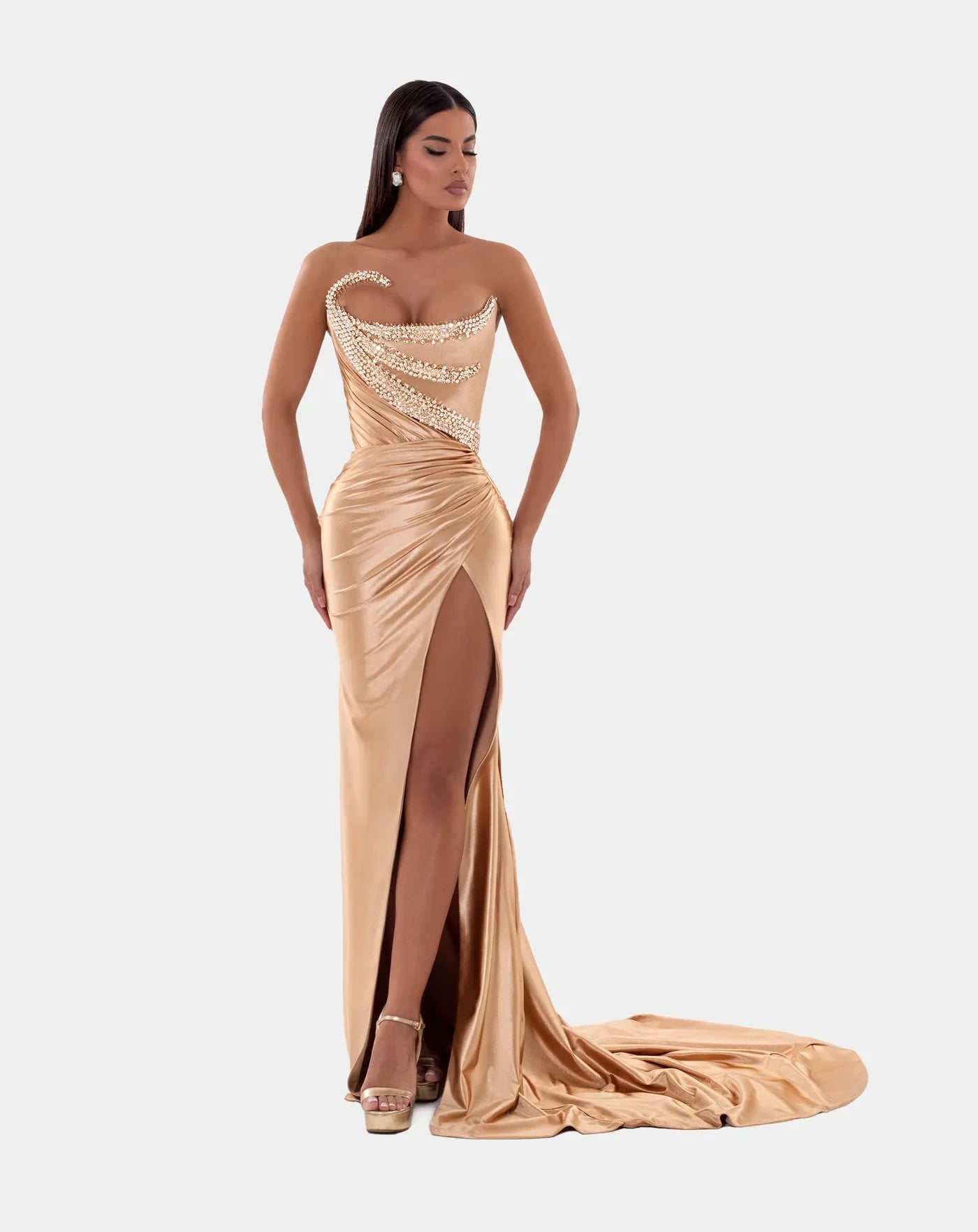 colorful formal dress A-Line Flower Embroidery Light Yellow Prom Dress Formal Gown US16 / Custom Color main image 1