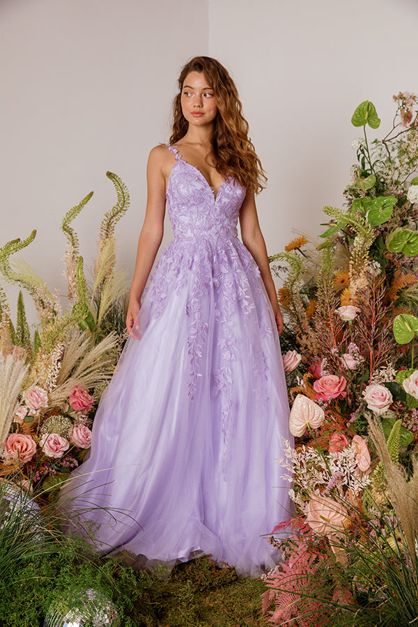 KAROL Lace Applique Tulle A Line Prom & Formal Dress