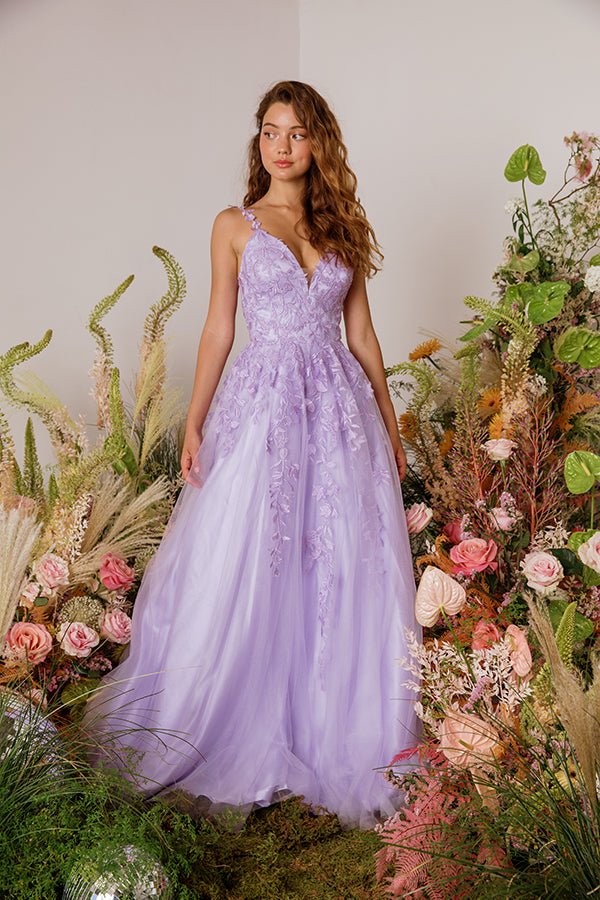 KAROL Lace Applique Tulle A Line Prom & Formal Dress in Australia | One Honey Boutique
