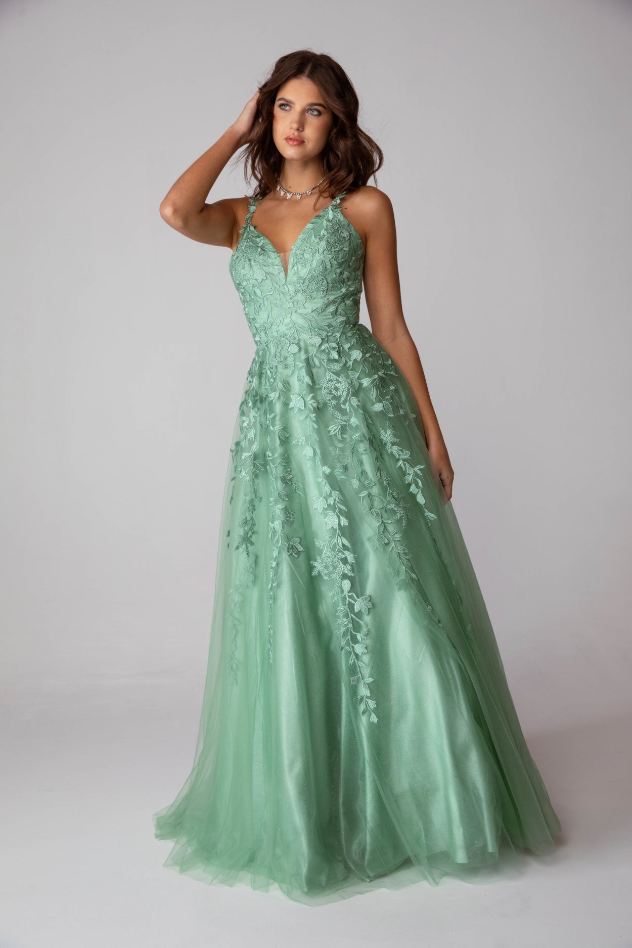 KAROL Lace Applique Tulle A Line Prom & Formal Dress