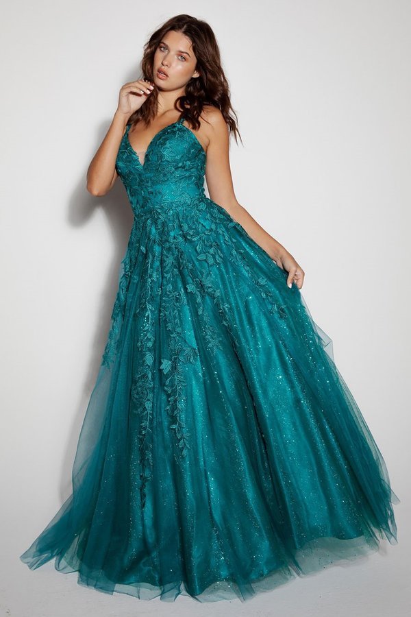 KAROL Lace Applique Tulle A Line Prom & Formal Dress in Australia | One Honey Boutique
