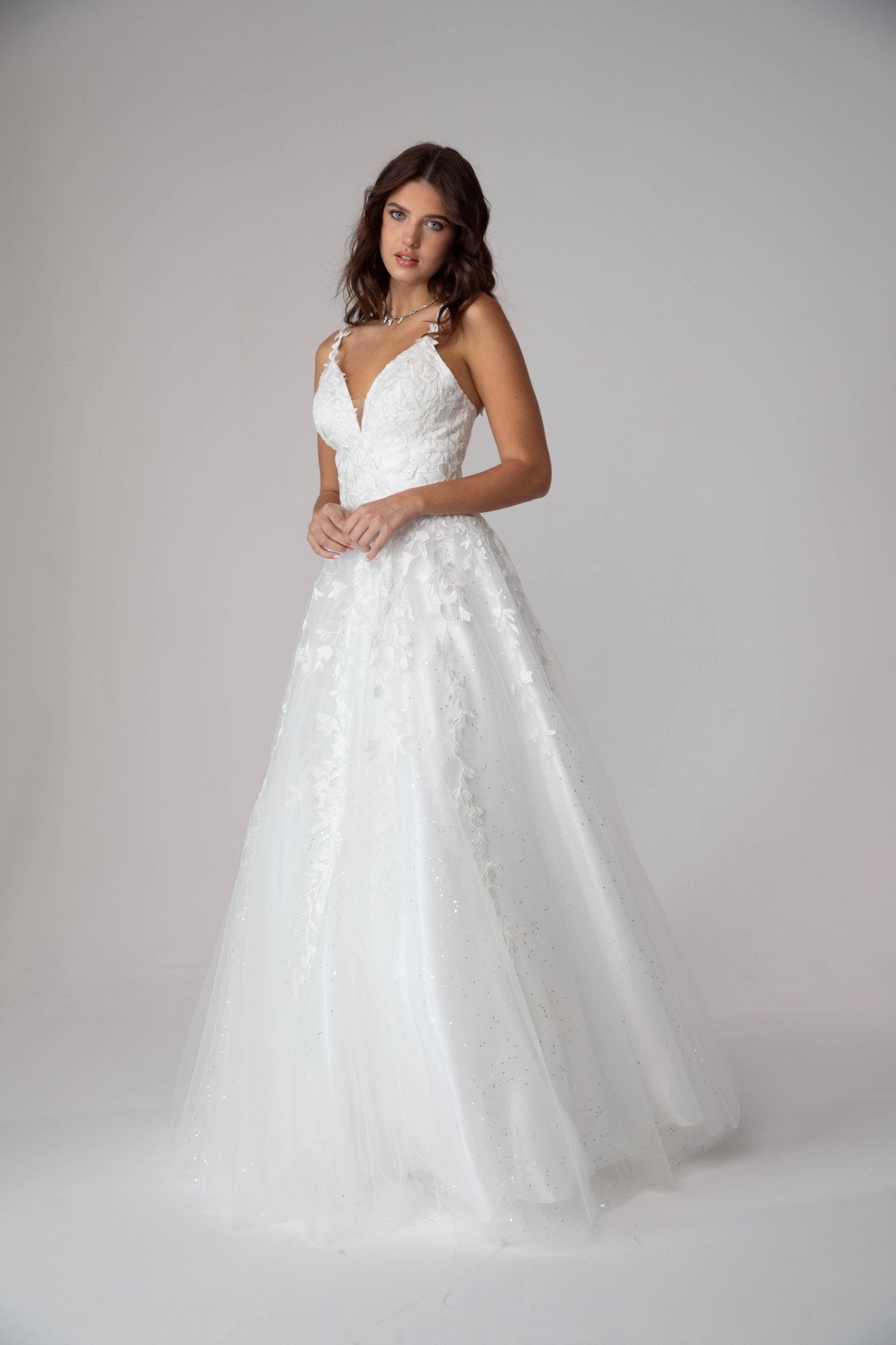 KAROL Lace Applique Tulle A Line Prom & Formal Dress in Australia | One Honey Boutique