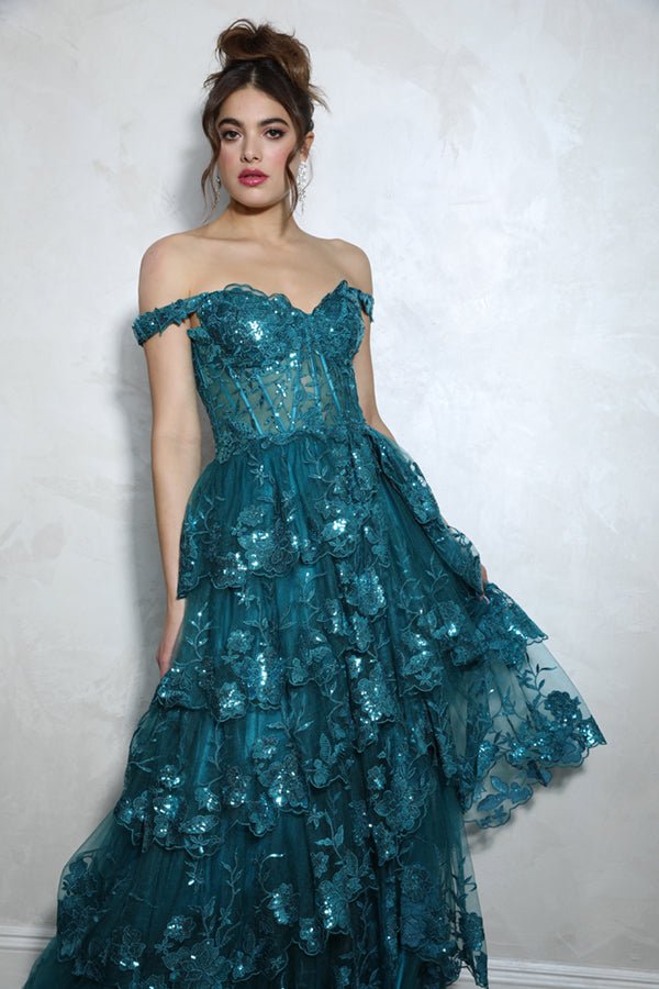 TASHA Off Shoulder Sheer Bodice Tulle Lace Prom & Formal Dress in Australia | One Honey Boutique
