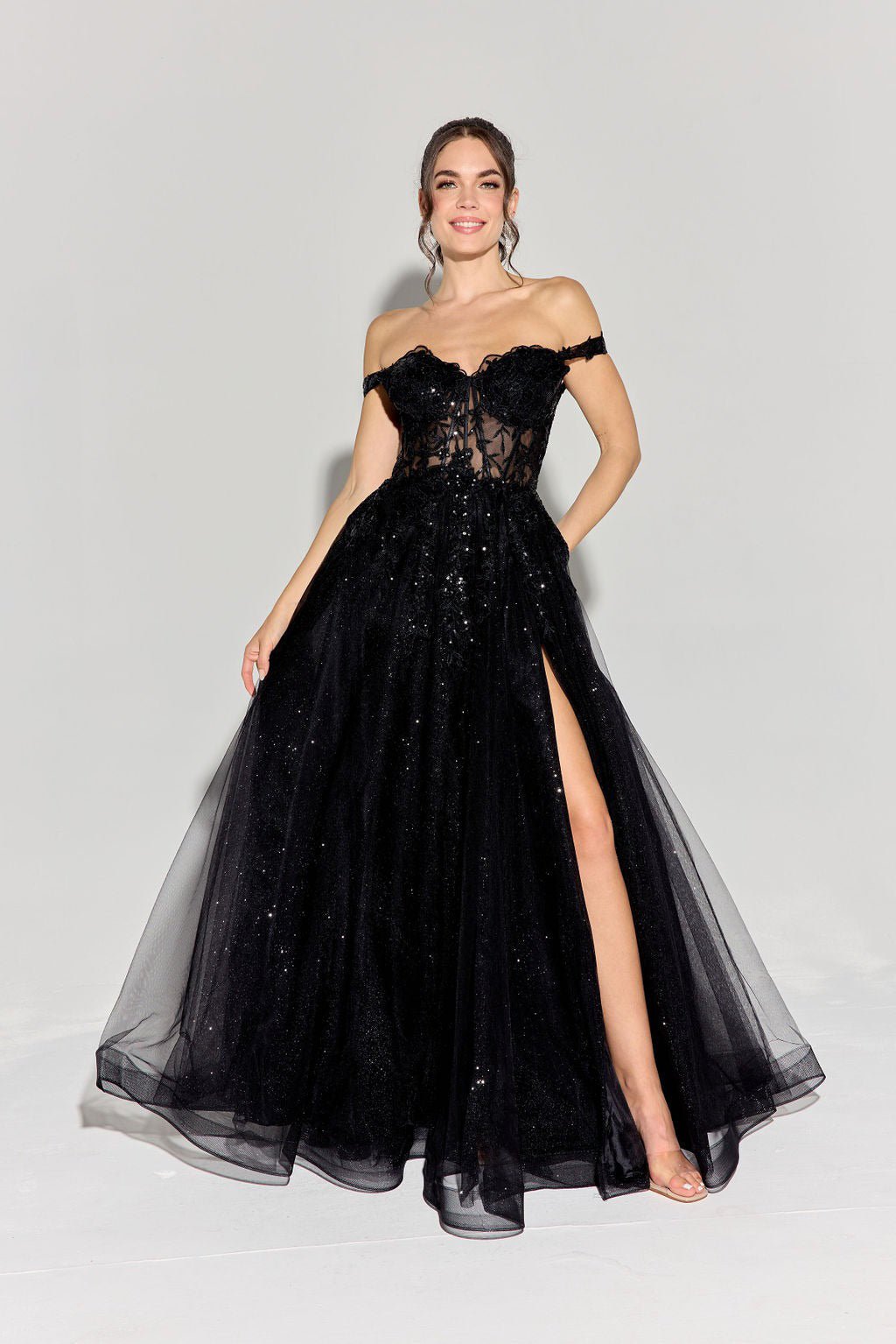 MARIA JOSE Off Shoulder Illusion Bodice Corset Prom & Formal Dress in Australia | One Honey Boutique