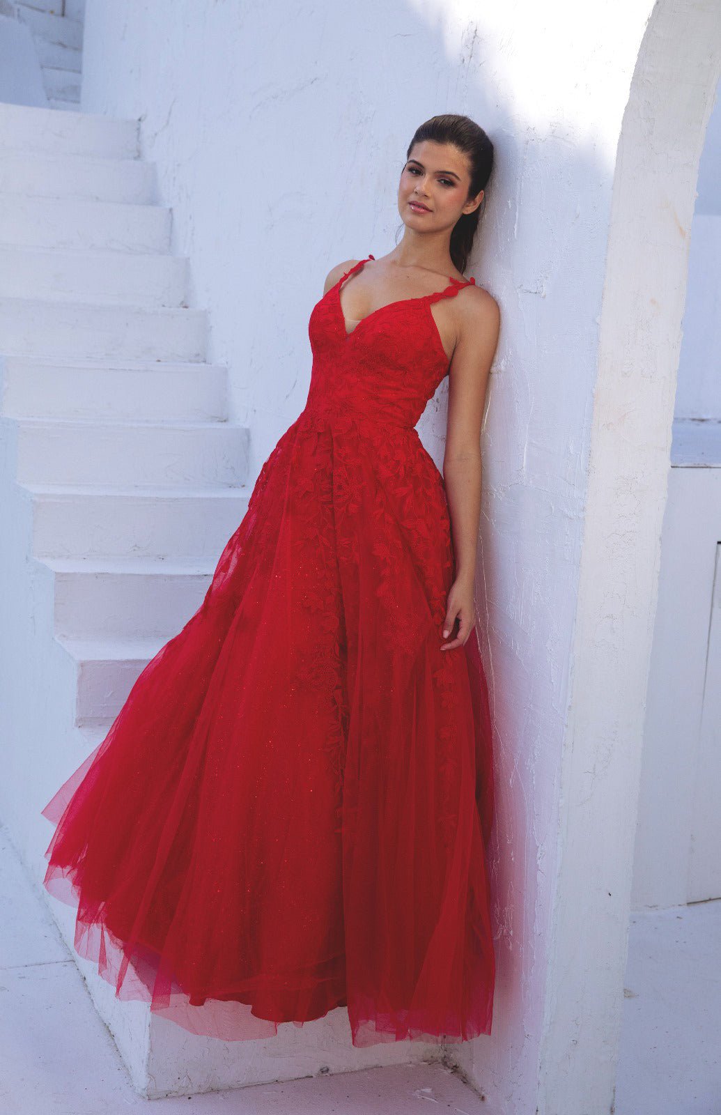 KAROL Lace Applique Tulle A Line Prom & Formal Dress in Australia | One Honey Boutique