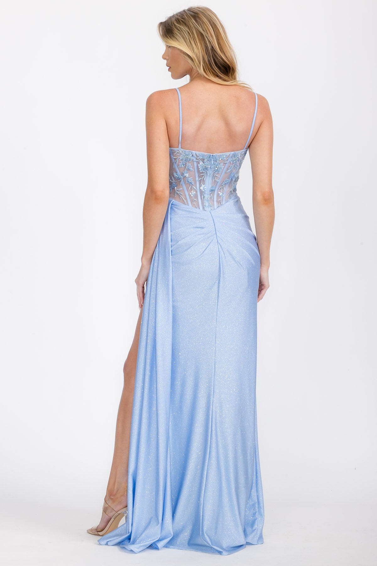 PRIA Lace & Applique Shimmer Corset Prom & Formal Dress