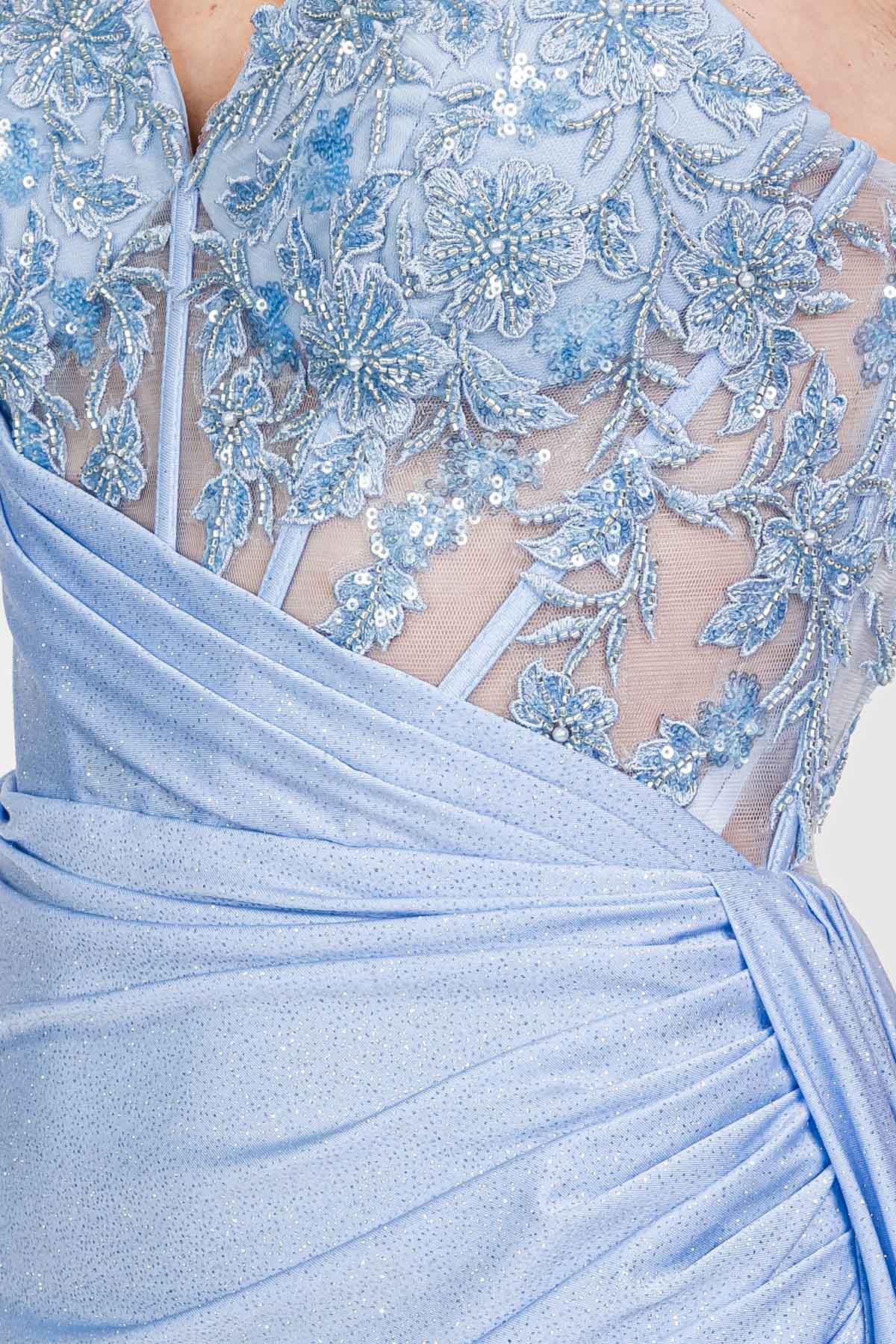 PRIA Lace & Applique Shimmer Corset Prom & Formal Dress