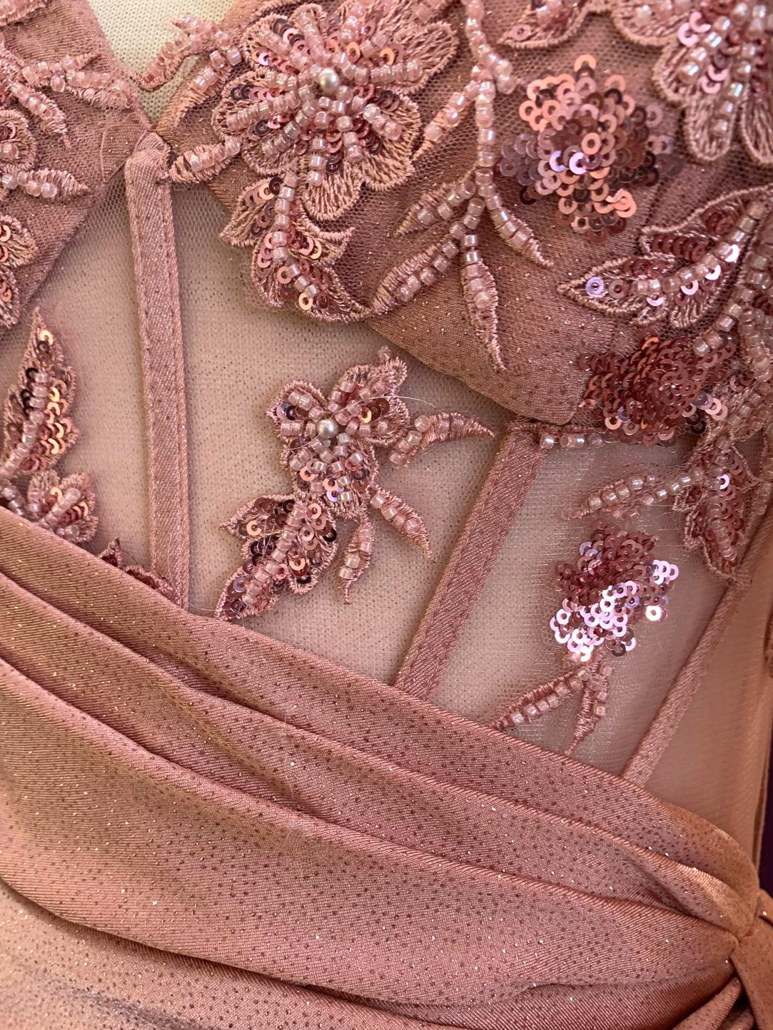 PRIA Lace & Applique Shimmer Corset Prom & Formal Dress