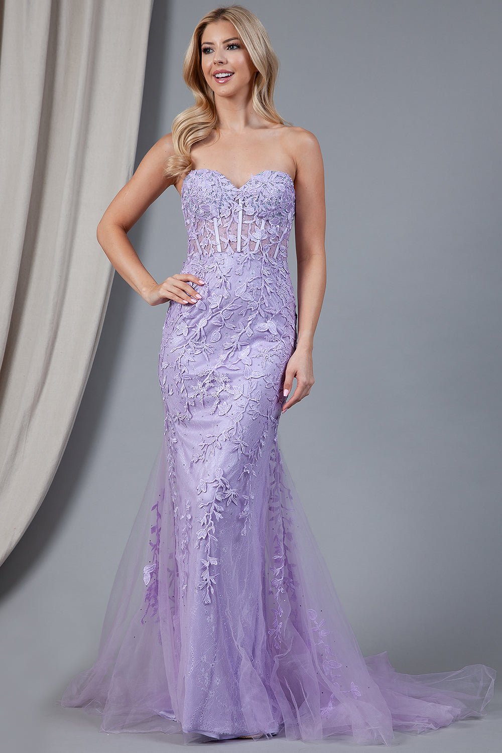 ORIANA Strapless Lace Flower Overlay Mermaid Prom & Formal Dress in Australia | One Honey Boutique
