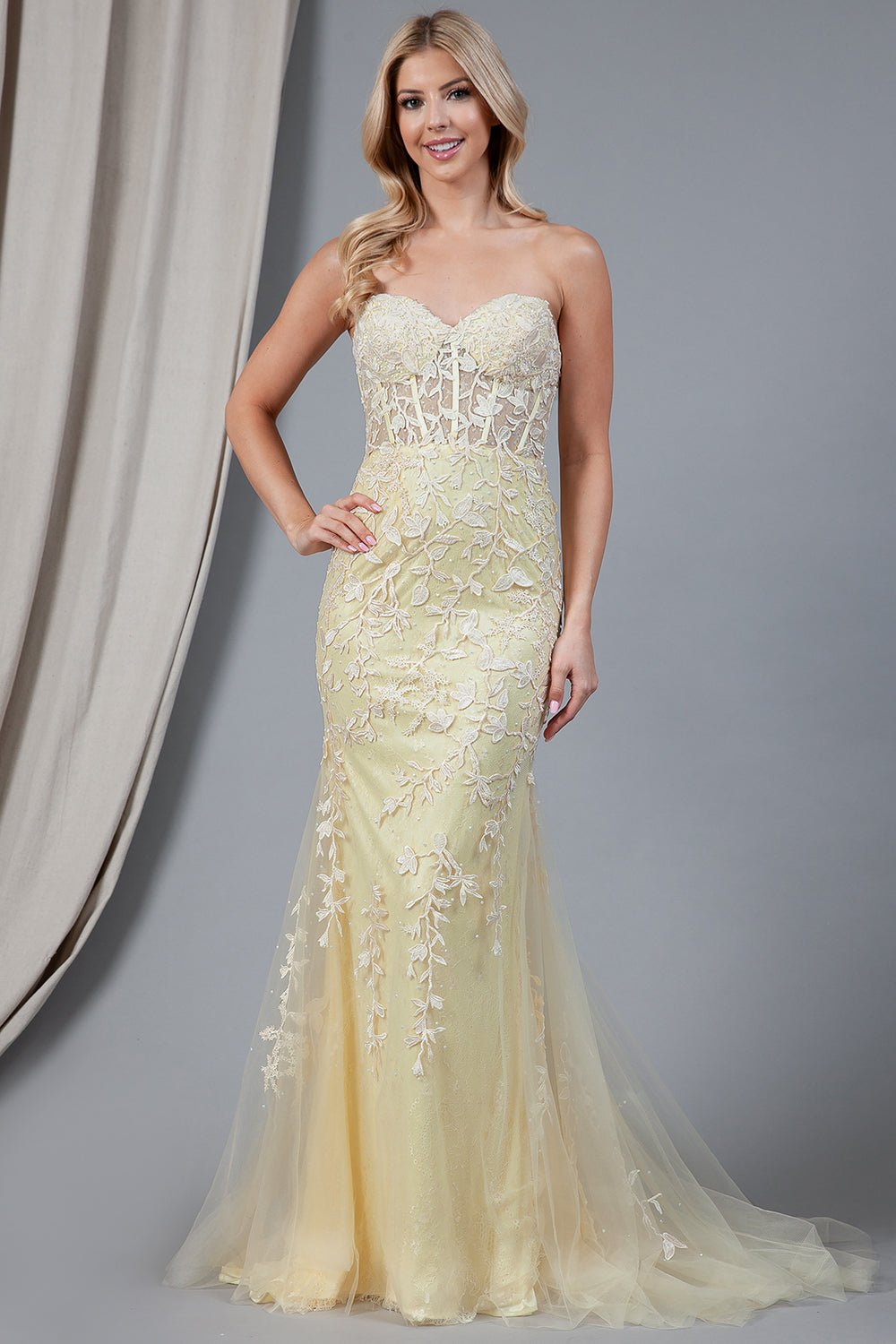 ORIANA Strapless Lace Flower Overlay Mermaid Prom & Formal Dress in Australia | One Honey Boutique