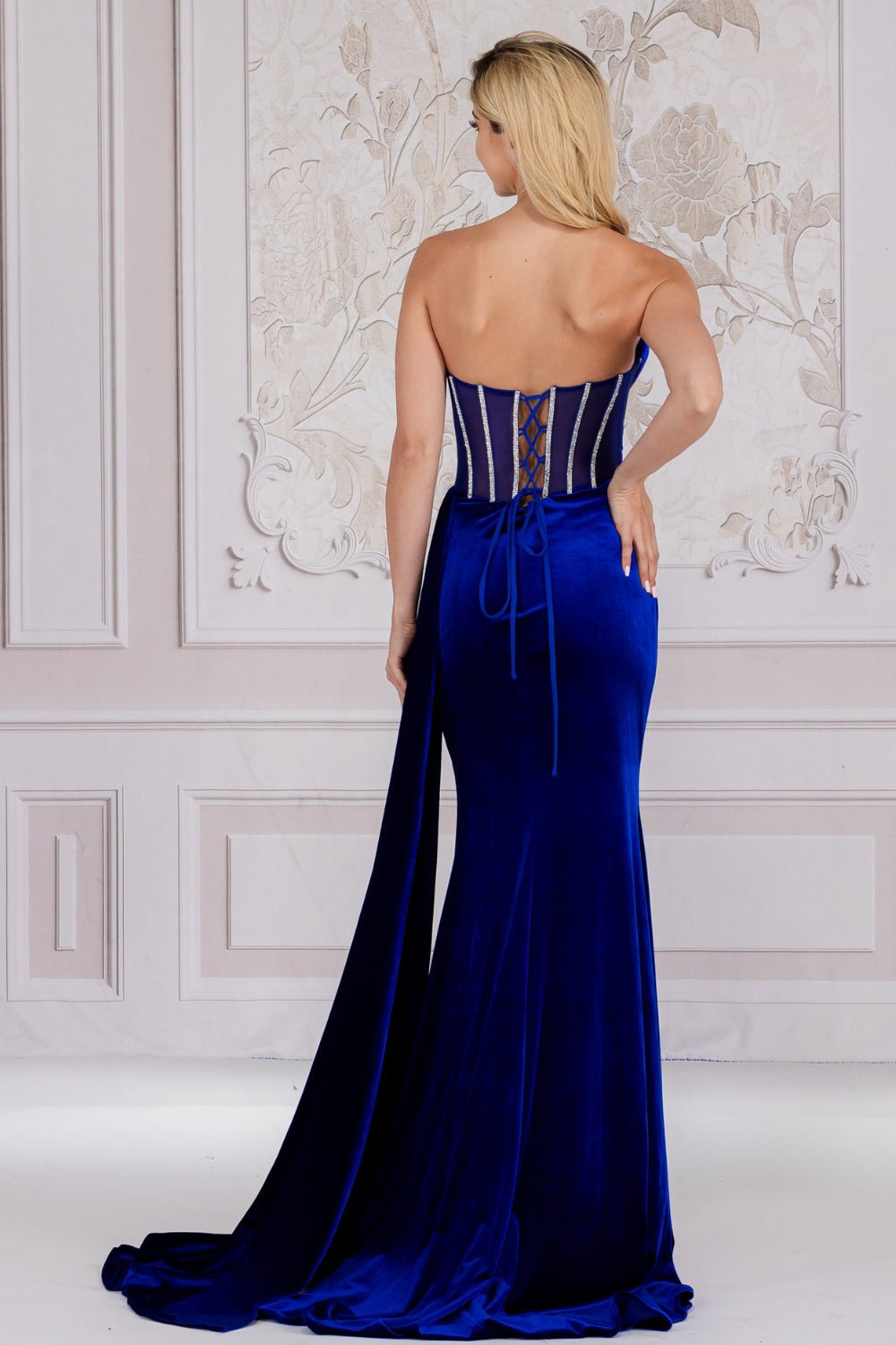 PRISCILLA Strapless Velvet Crystal Corset Prom & Formal Dress in Australia | One Honey Boutique