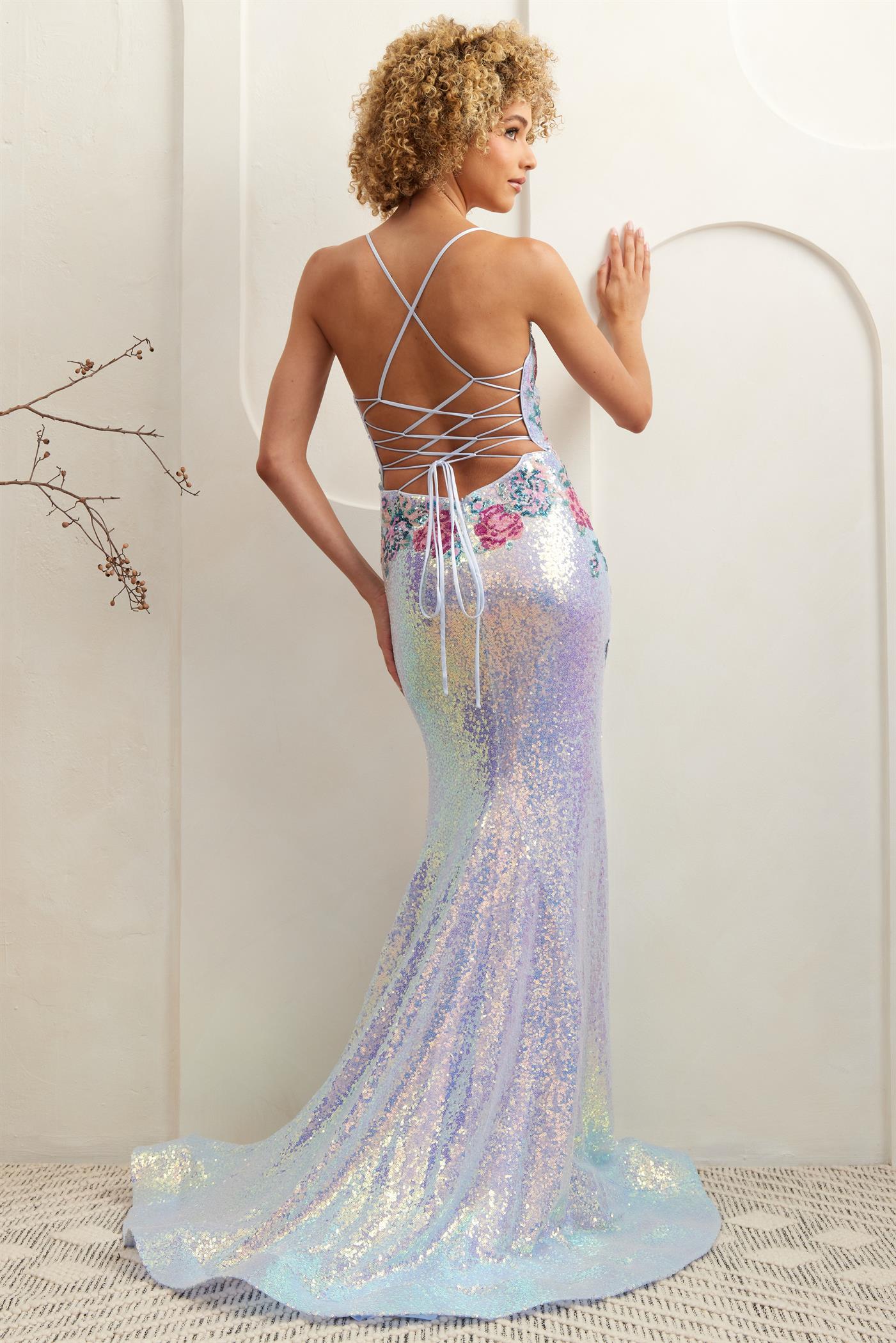 LEORA Roses Sequin Mermaid Dress - Glamorous Elegance | One Honey Pink / 12 USA LEORA Roses Sequin Mermaid Dress - Glamorous Elegance | One Honey Pink / 12 USA