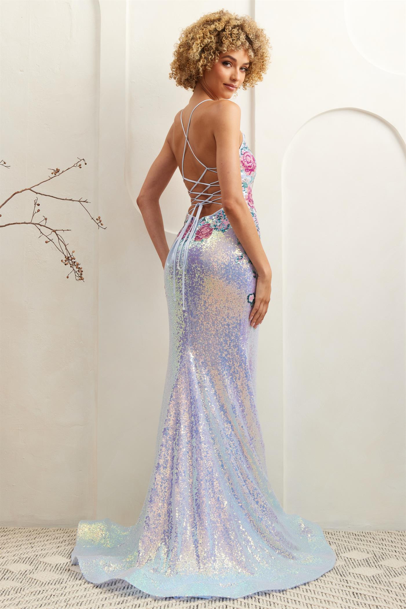 LEORA Sequin Shimmer Roses Mermaid Corset Prom & Formal Dress