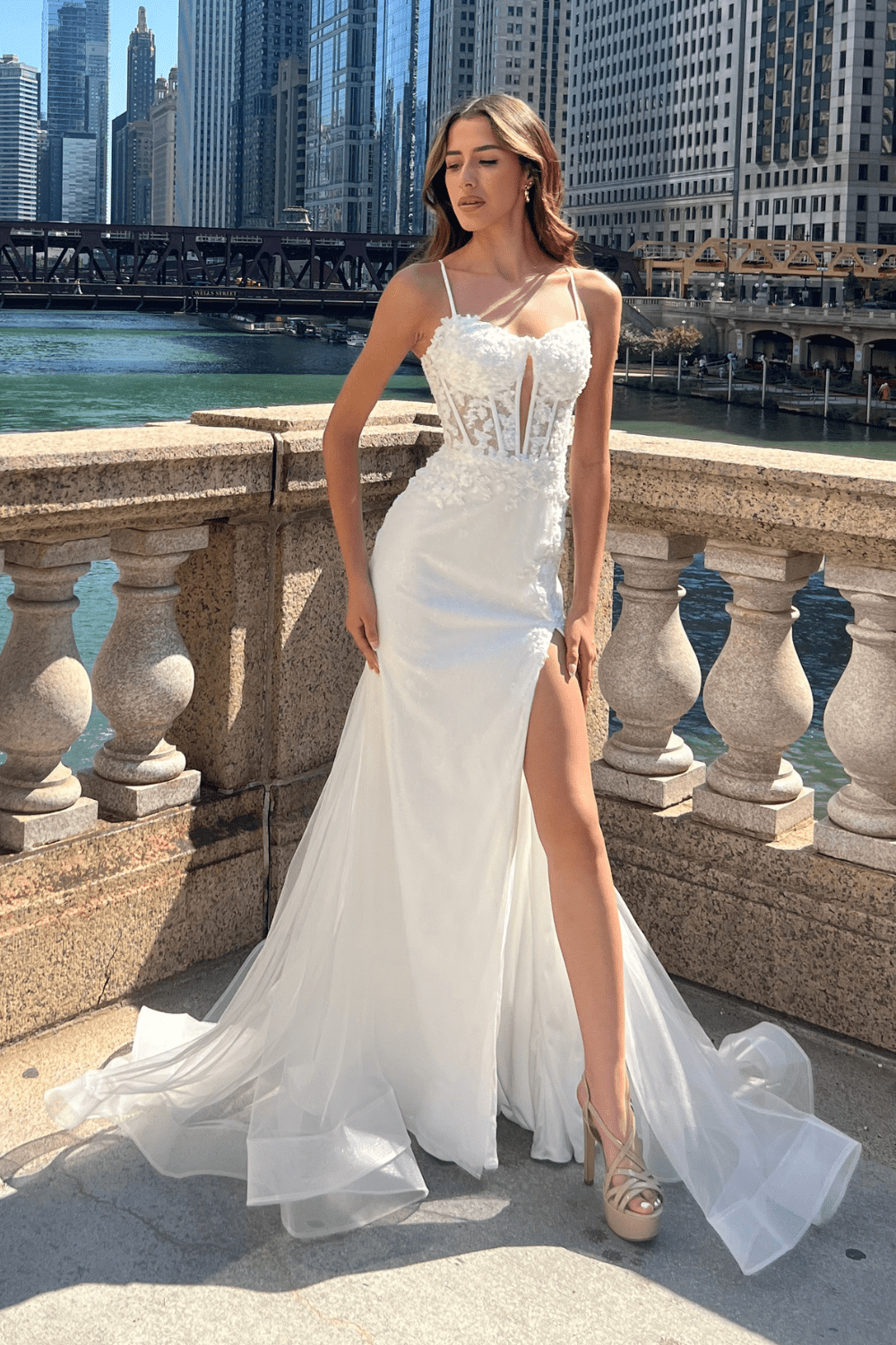 CHANNARY White Applique Feature Fitted Mesh Mermaid Bridal & Wedding Dress in Australia | One Honey Boutique