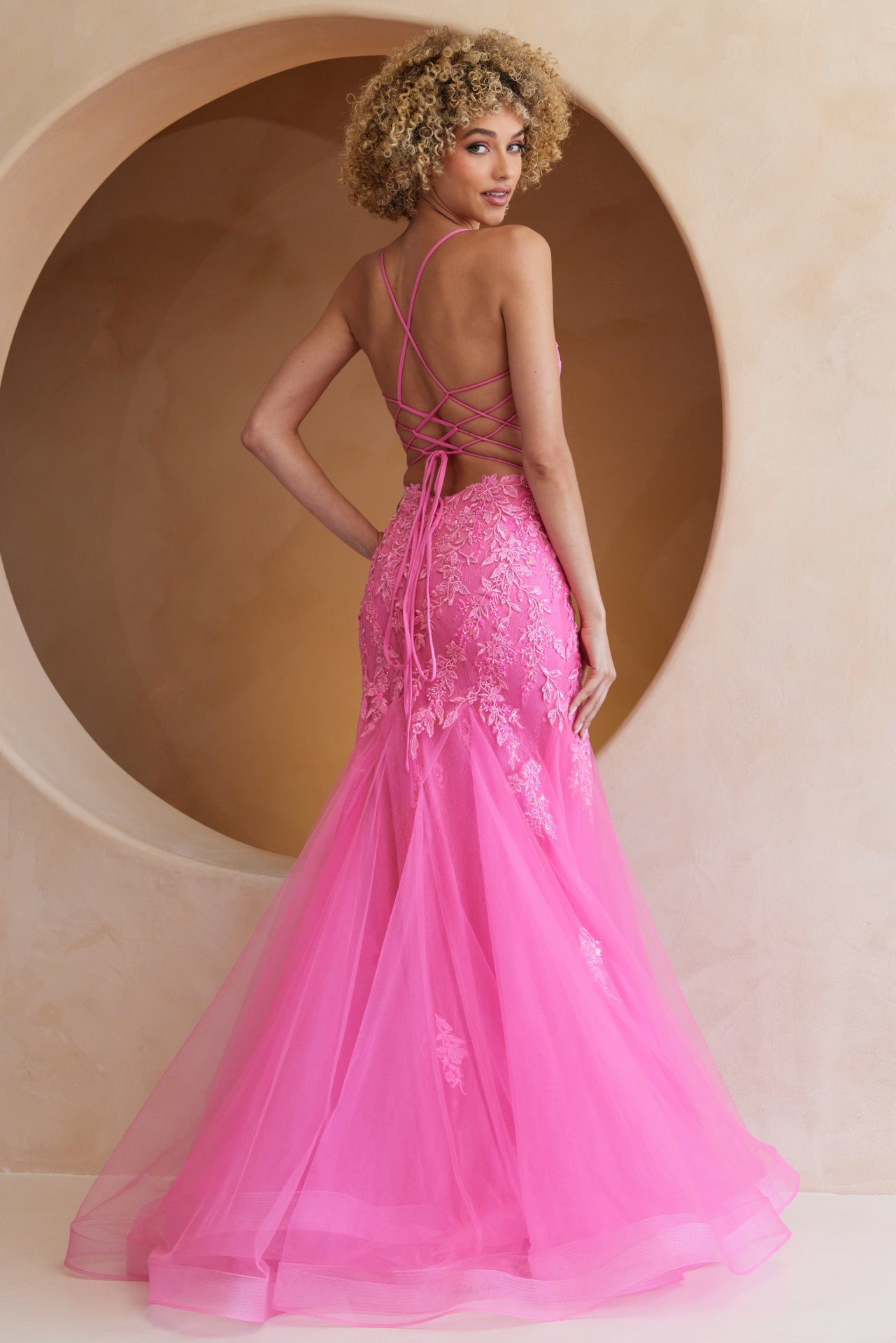 CORIANA Applique Mesh Overlay Trumpet Mermaid Prom & Formal Dress