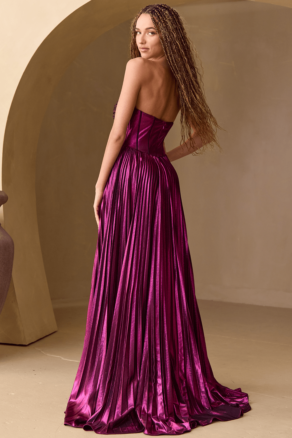 AMIHAN Strapless Metallic Lame A Line Prom & Formal Dress in Australia | One Honey Boutique