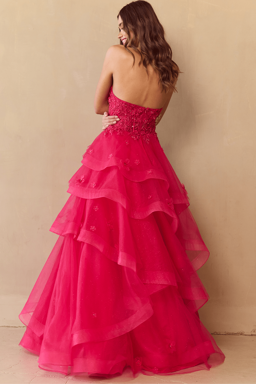 NGIAO Strapless Beaded Applique Tulle Layered Prom & Formal Dress in Australia | One Honey Boutique