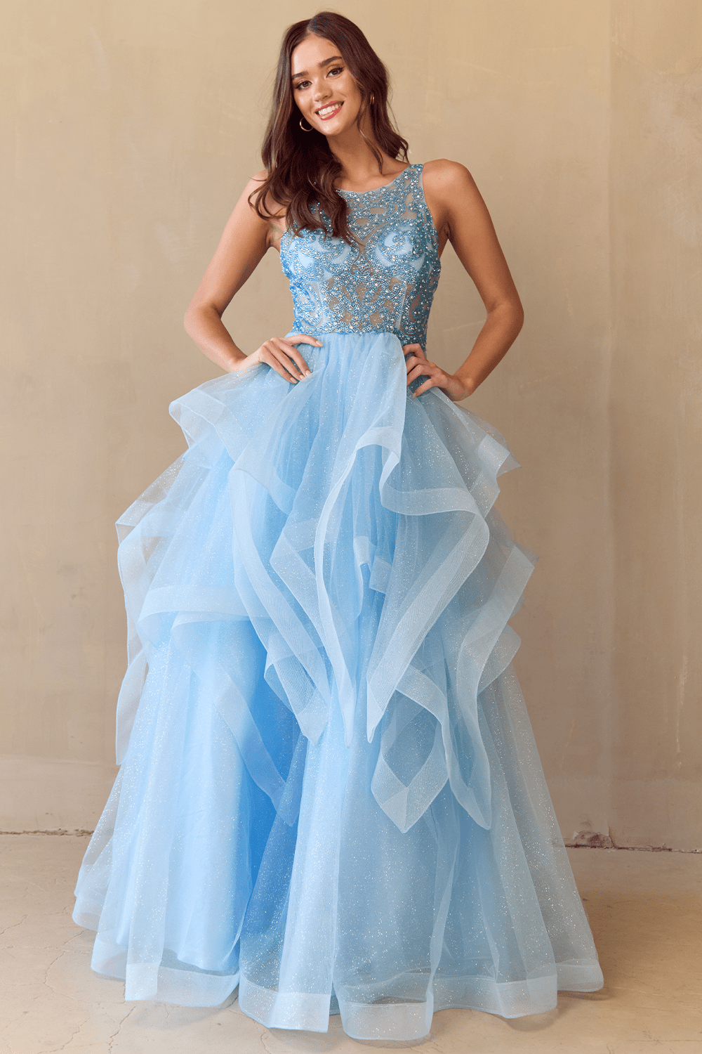 YAWAN Sequin Bodice Tulle Layered A Line Prom & Formal Dress in Australia | One Honey Boutique