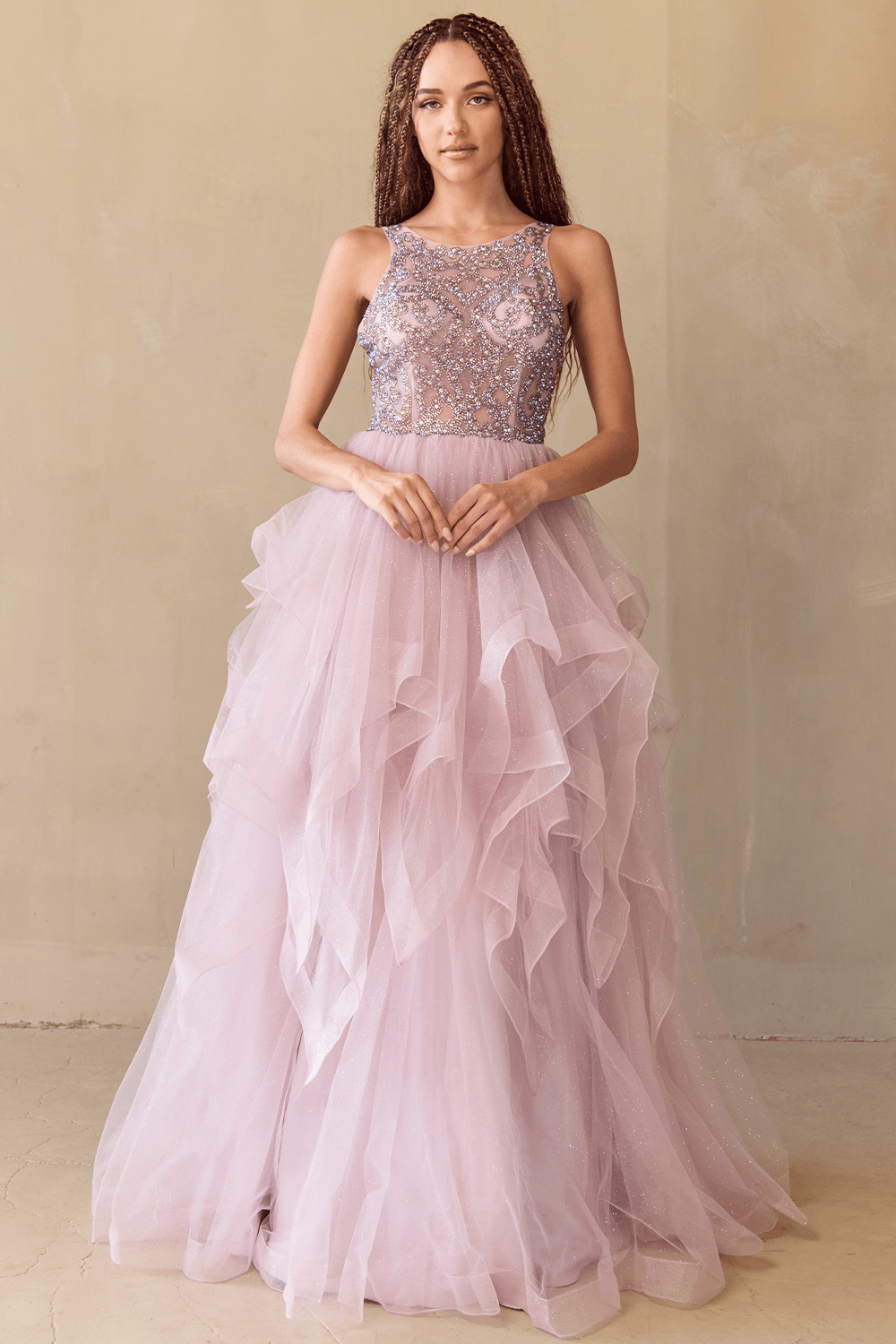 YAWAN Sequin Bodice Tulle Layered A Line Prom & Formal Dress in Australia | One Honey Boutique