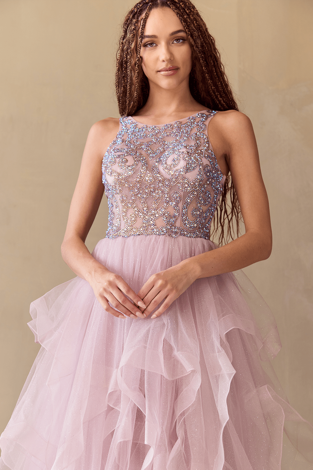YAWAN Sequin Bodice Tulle Layered A Line Prom & Formal Dress in Australia | One Honey Boutique