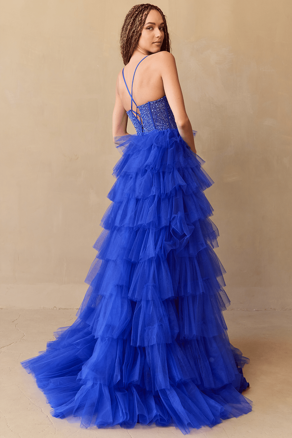 JI Crystal Bodice Tulle Layered A Line Prom & Formal Dress in Australia | One Honey Boutique