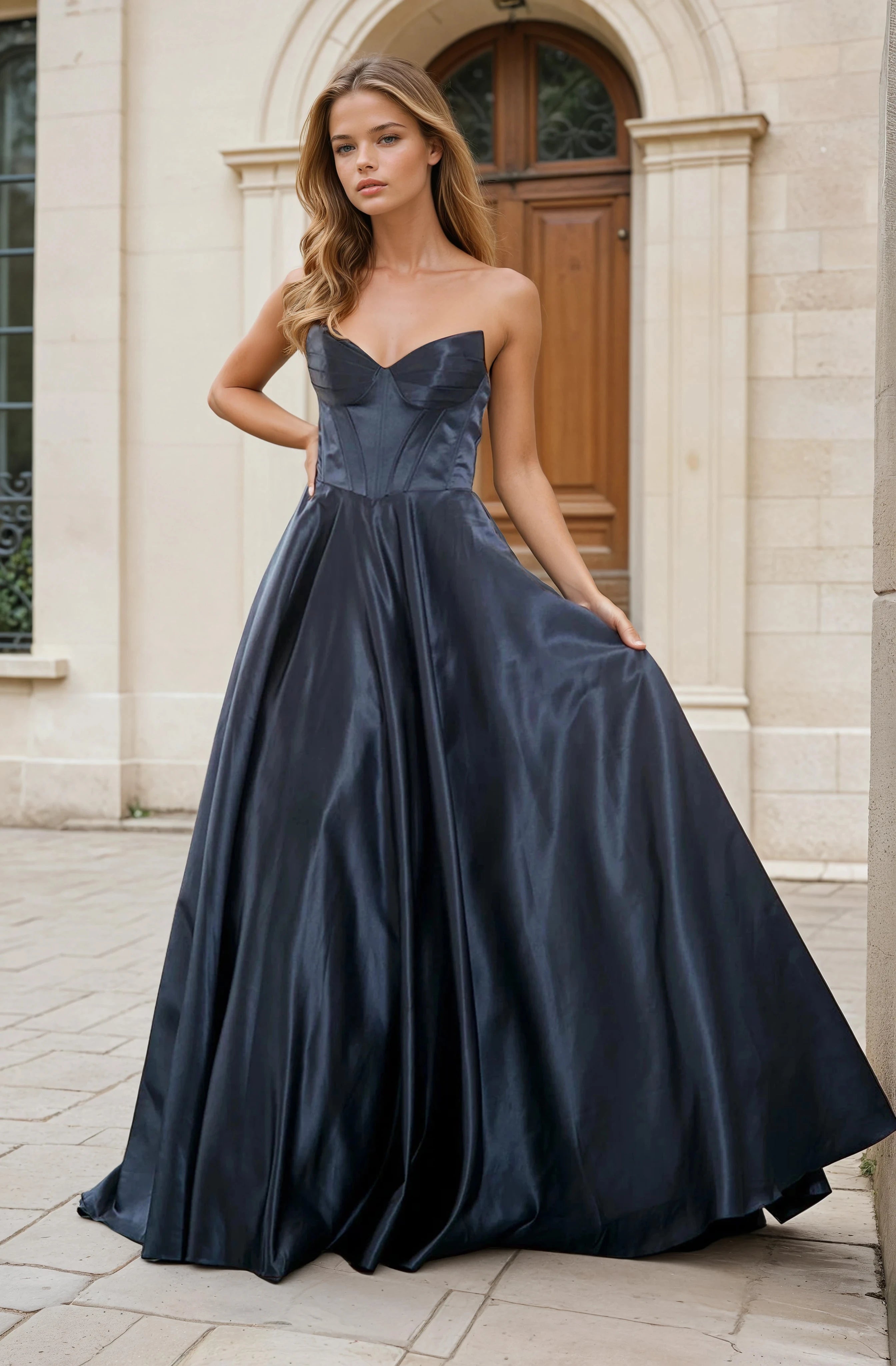 Evandria Satin Strapless A-line Prom & Formal Gown