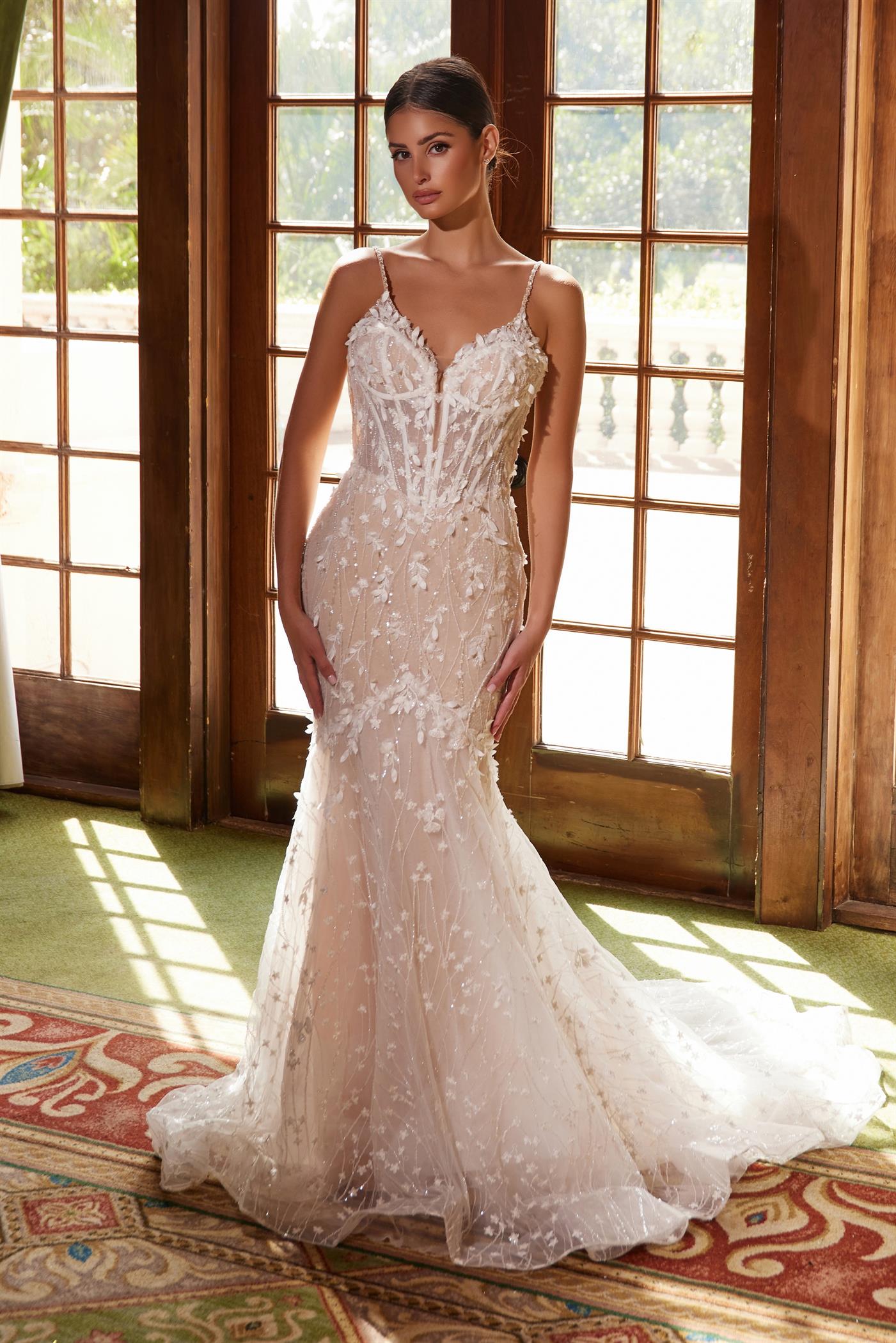 Noxanna Bridal KIMORA Beaded Trumpet Mermaid Wedding Dress | One Honey White / 14 USA Noxanna Bridal KIMORA Beaded Trumpet Mermaid Wedding Dress | One Honey White / 14 USA