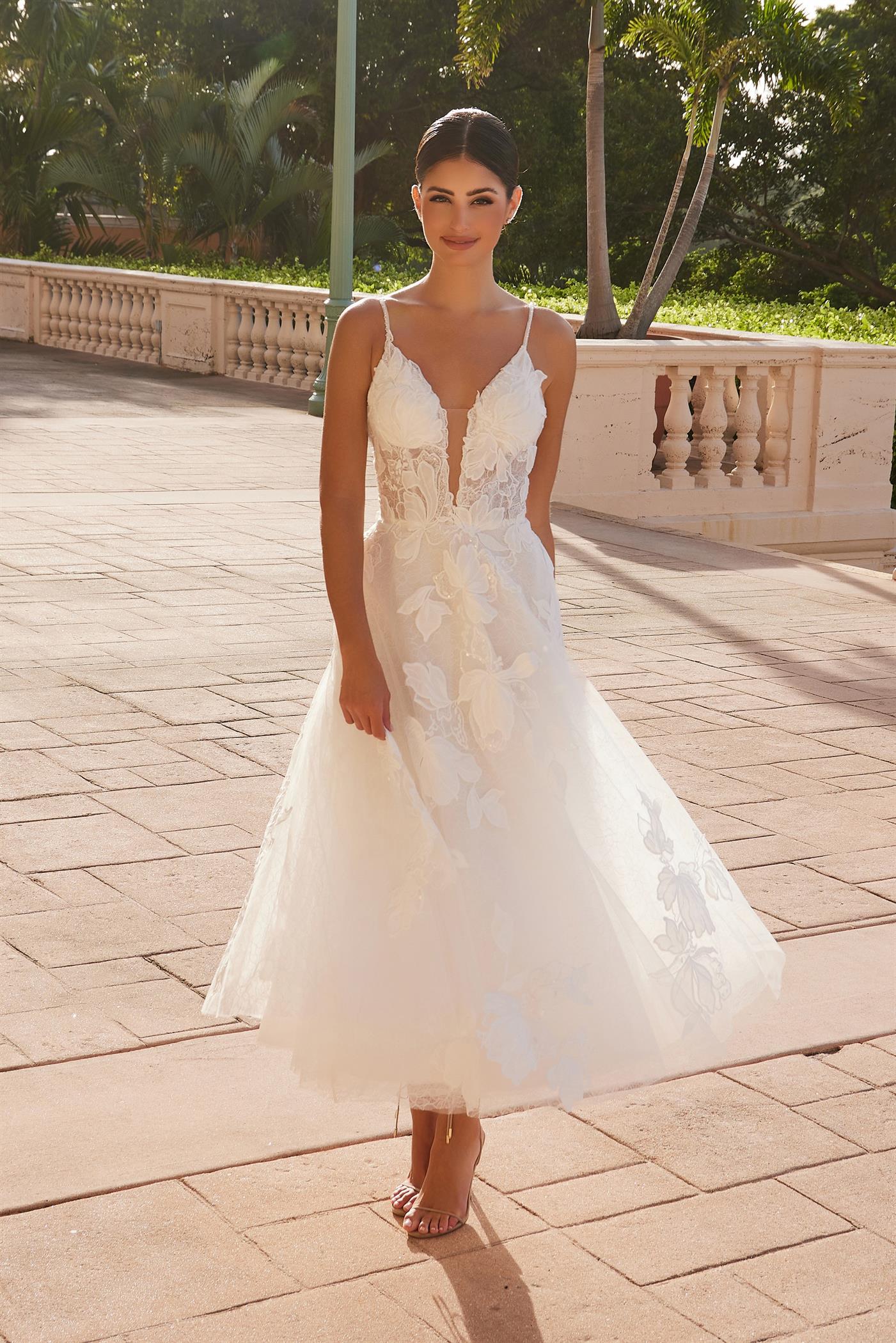 Noxanna Bridal SOPHY Floral Embroidery Tea Length Wedding Dress