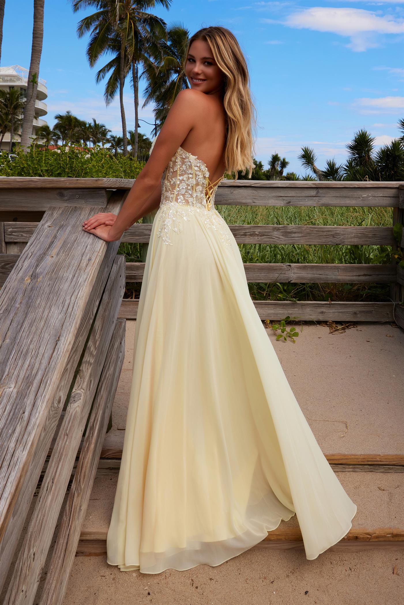 KYLE Strapless Glitter Applique Chiffon Prom Dress; floral bodice and flowy skirt; Brisbane to Gold Coast Australia