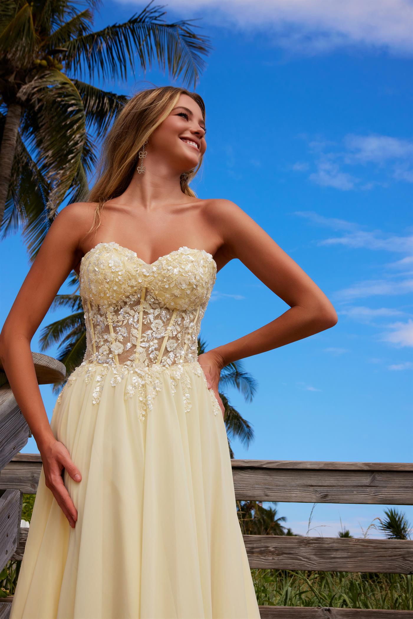 KYLE Strapless Glitter Applique Bodice Chiffon Prom Dress with sweetheart neckline, cascading chiffon. Brisbane to Gold Coast, Australia.