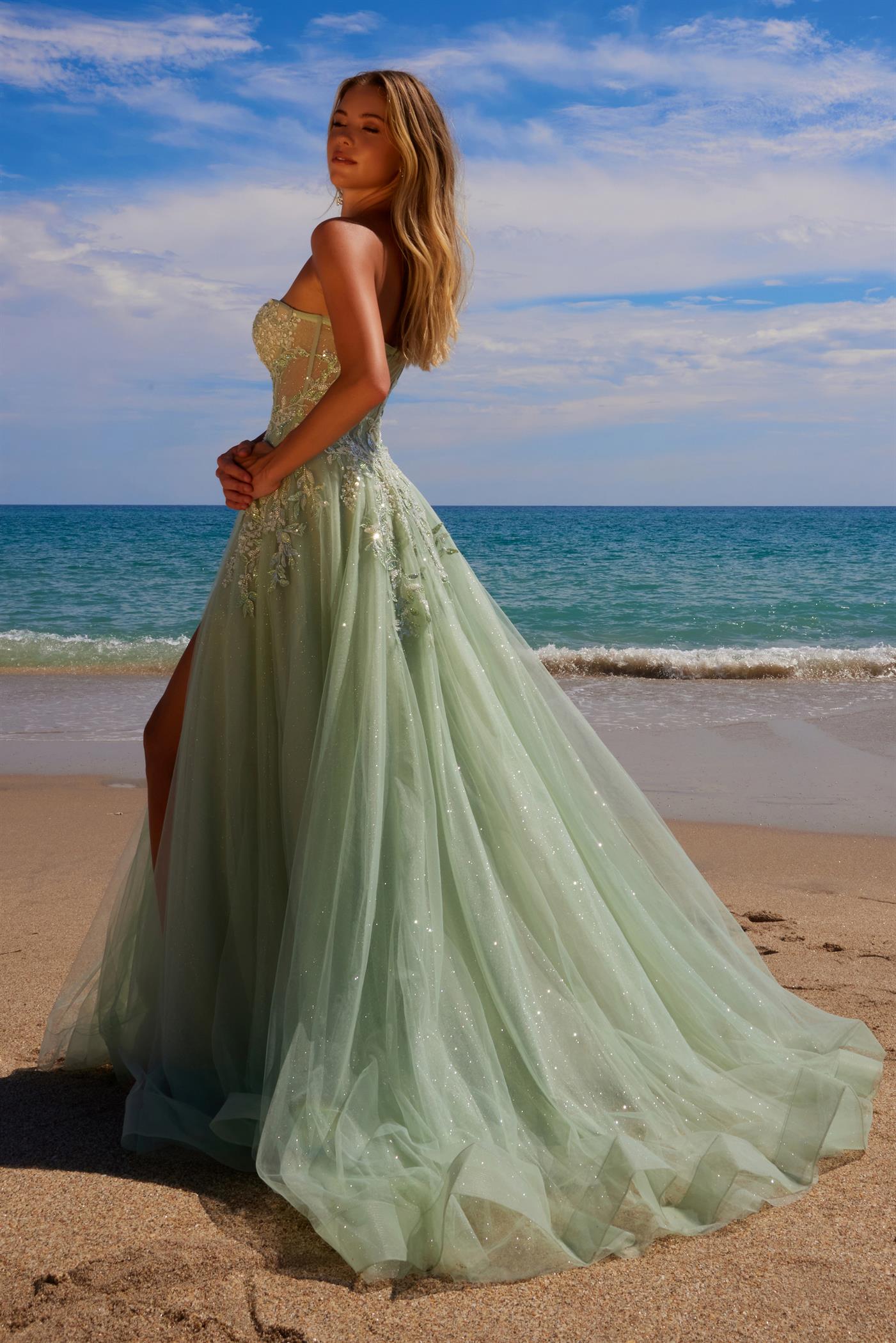 CASSIA Strapless Applique Bustier Tulle Prom Dress with sequin details, elegant A-line silhouette. Brisbane to Gold Coast, Australia.