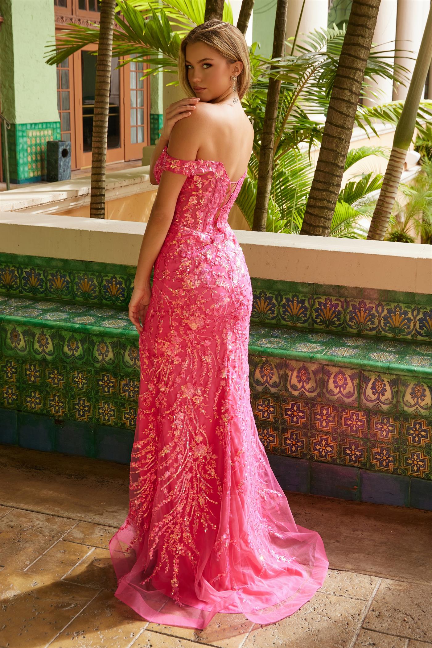 KIANA Off Shoulder Sequin Dress with sweetheart neckline, fitted prom gown, Brisbane to Gold Coast.
