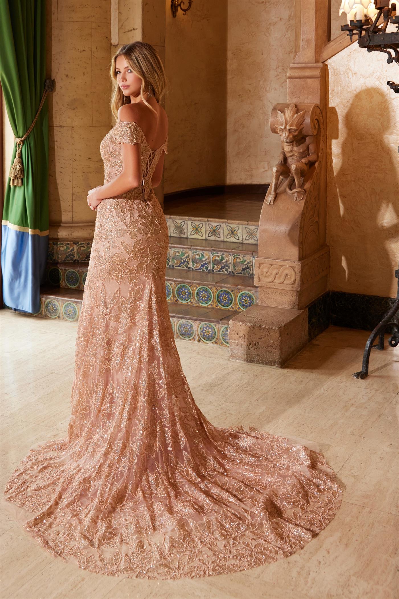 SABINA Embellished Beaded Tulle Mermaid Dress featuring beaded details and an off-the-shoulder neckline. Prom gown, Brisbane to Gold Coast.