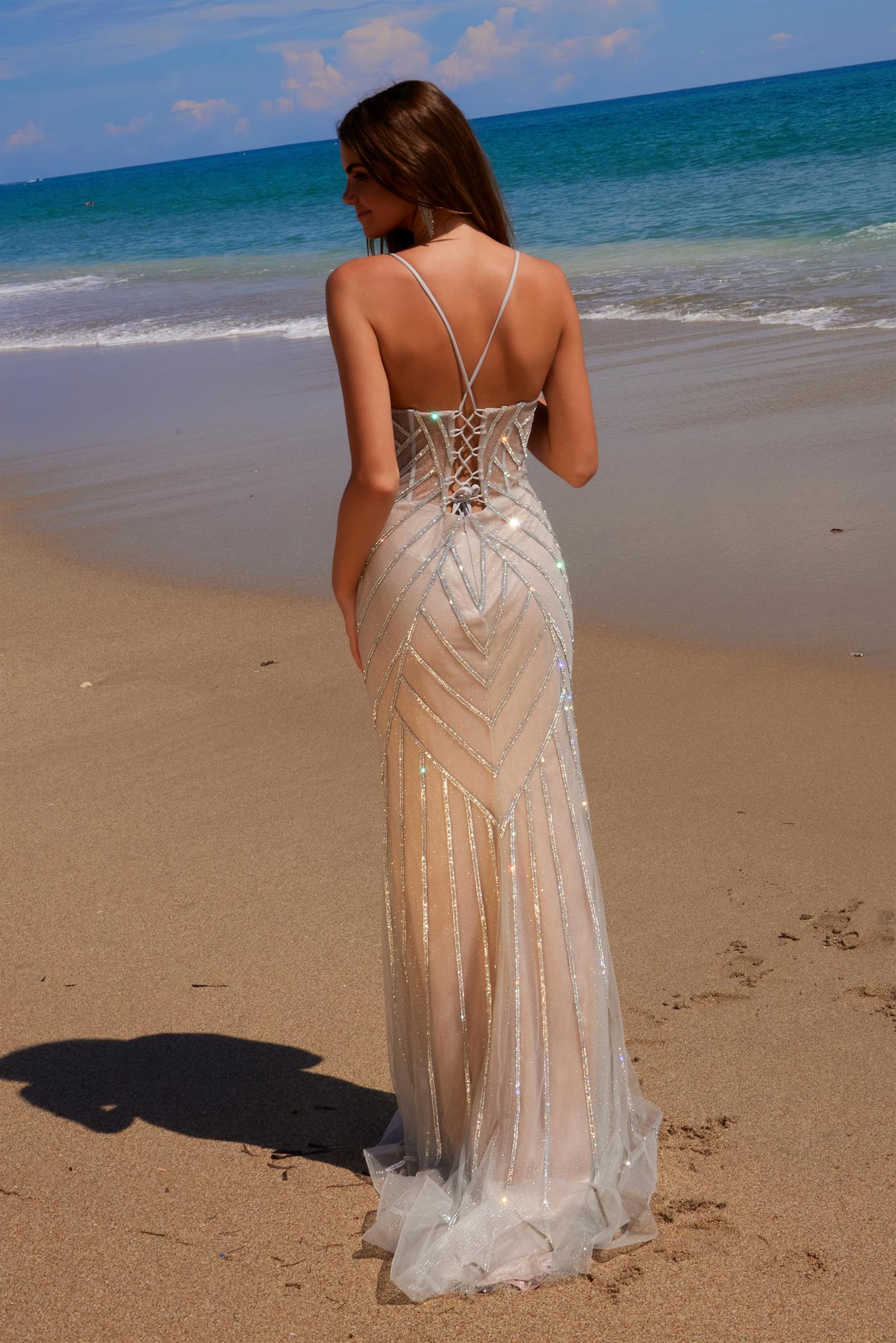LAVINIA Beaded Tulle Prom Dress with lace-up back and beaded appliques, evening gown. Brisbane to Gold Coast, Australia