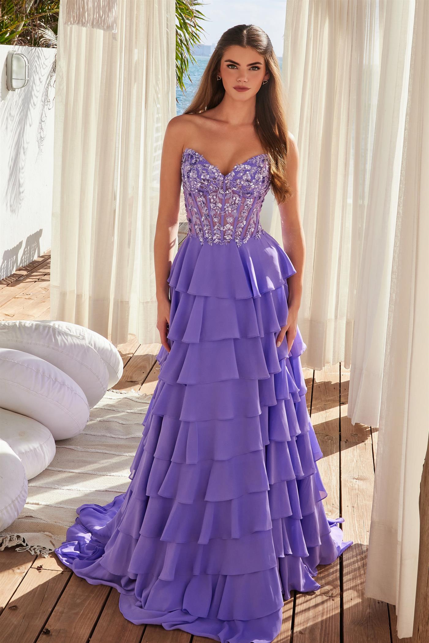 ROIMATA Strapless Layers Tulle Frilly A-Line Dress with sweetheart neckline, layered skirt, prom gown. Brisbane to Gold Coast.
