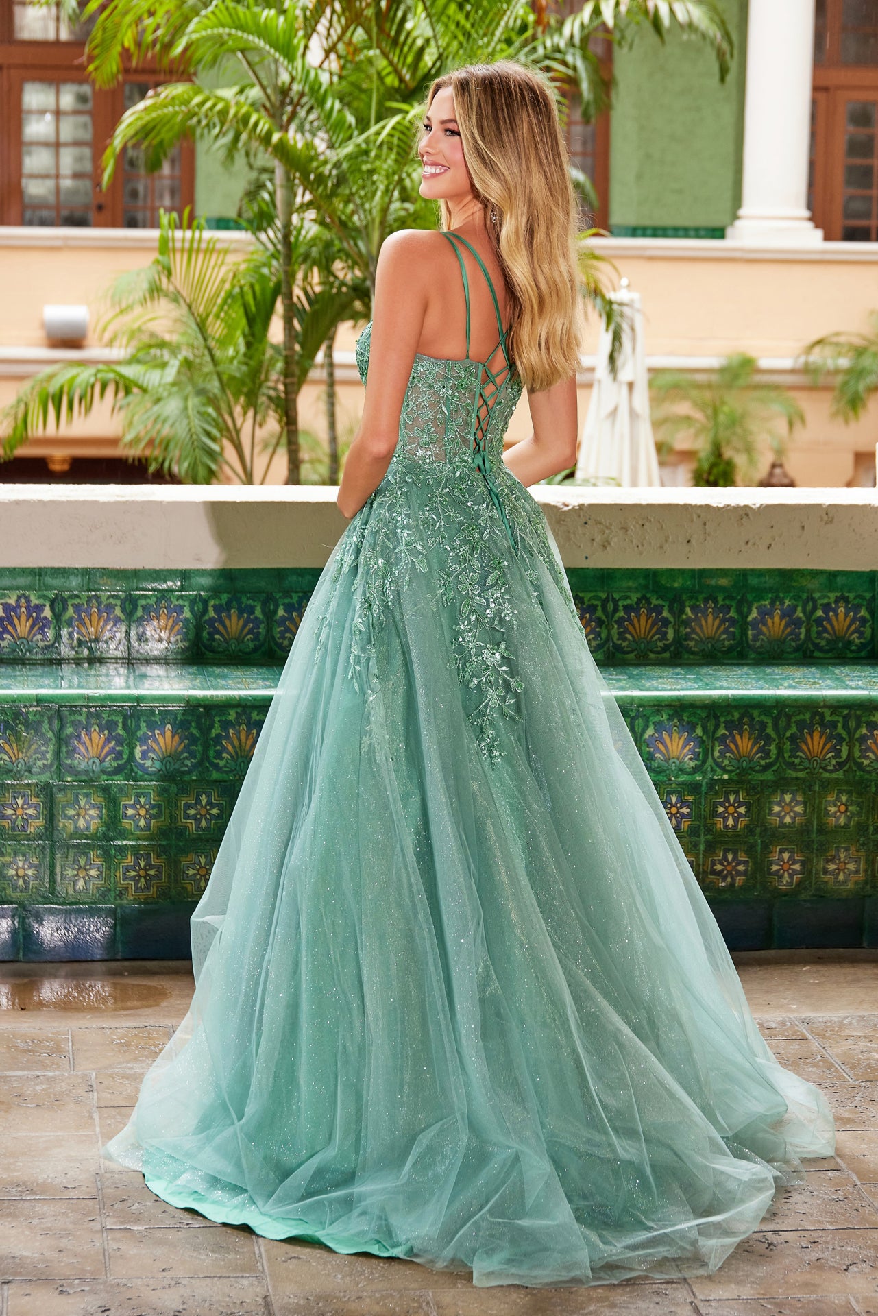 UME Embroidery Tulle A-Line Dress with lace-up back, delicate straps, Brisbane to Gold Coast