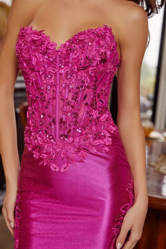 LACY Glitter Satin Illusion Applique Prom & Formal Dress in Australia | One Honey Boutique