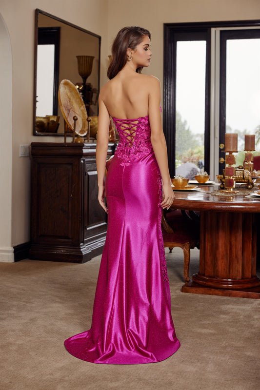 LACY Glitter Satin Illusion Applique Prom & Formal Dress in Australia | One Honey Boutique