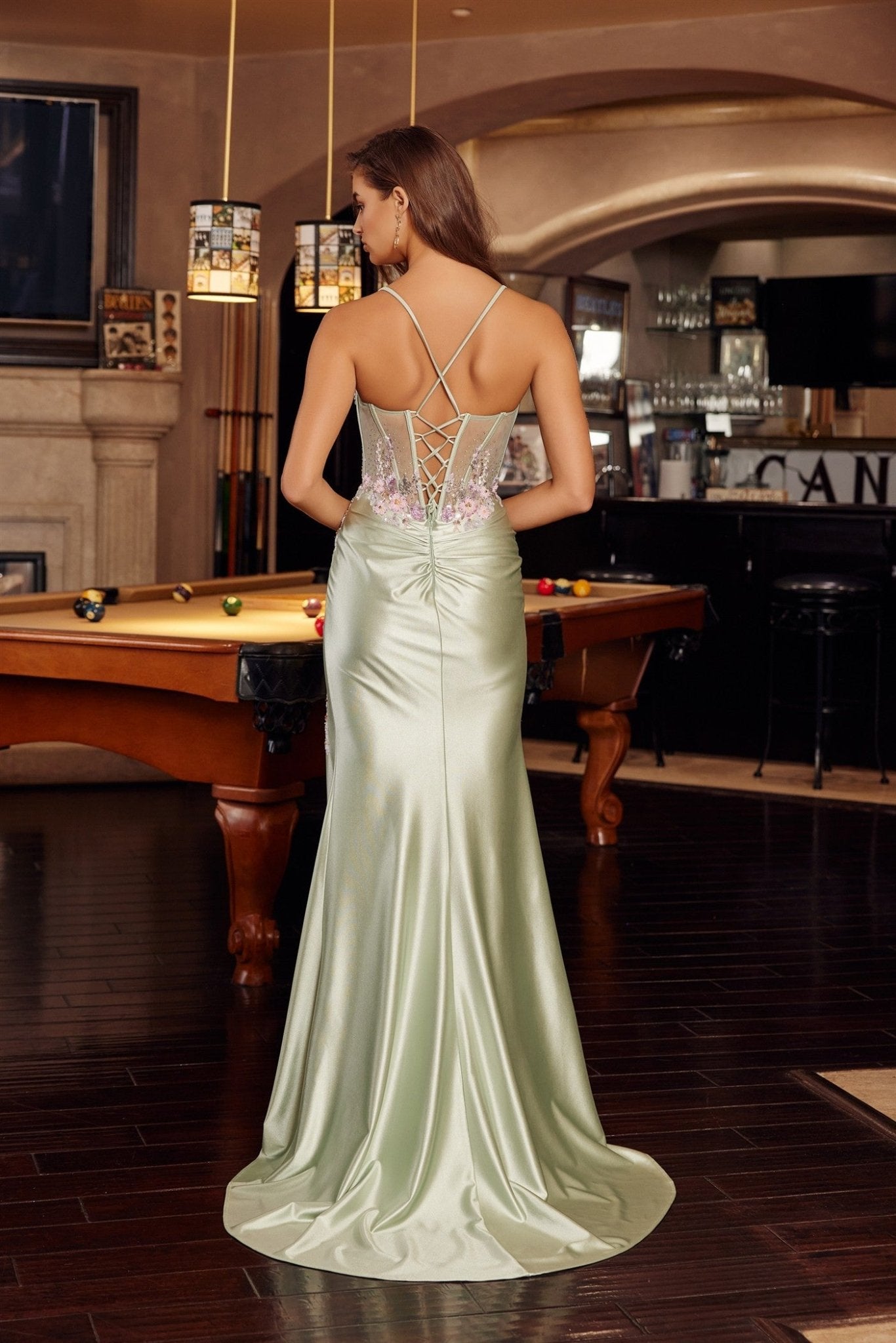 ANNMARIE Embroidered Sheer Corset Satin Prom & Formal Dress in Australia | One Honey Boutique