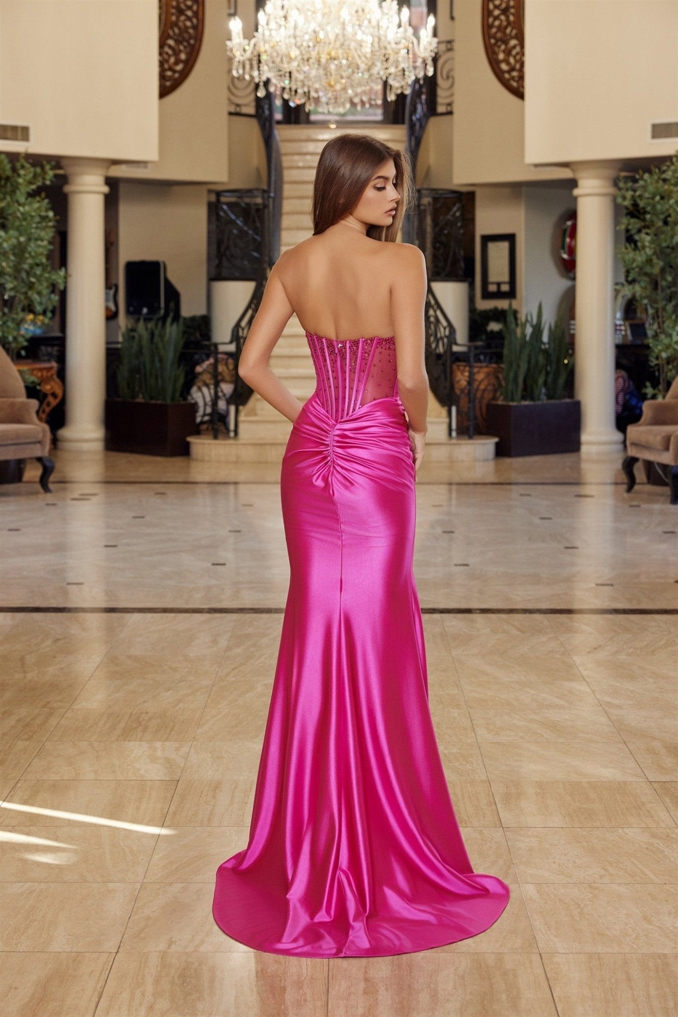 NEELY Beaded Satin Strapless V - Neck Corset Prom & School Formal Dress in Australia | One Honey Boutique