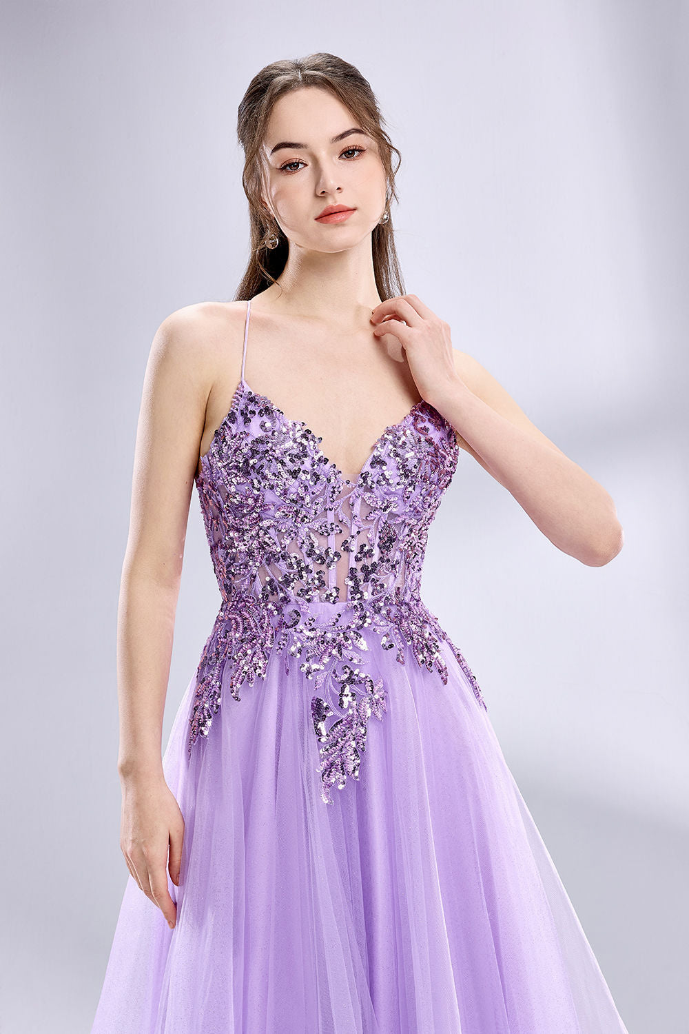 Honey Couture NOVINE Sequin & Glitter Mesh Tulle Formal Dress