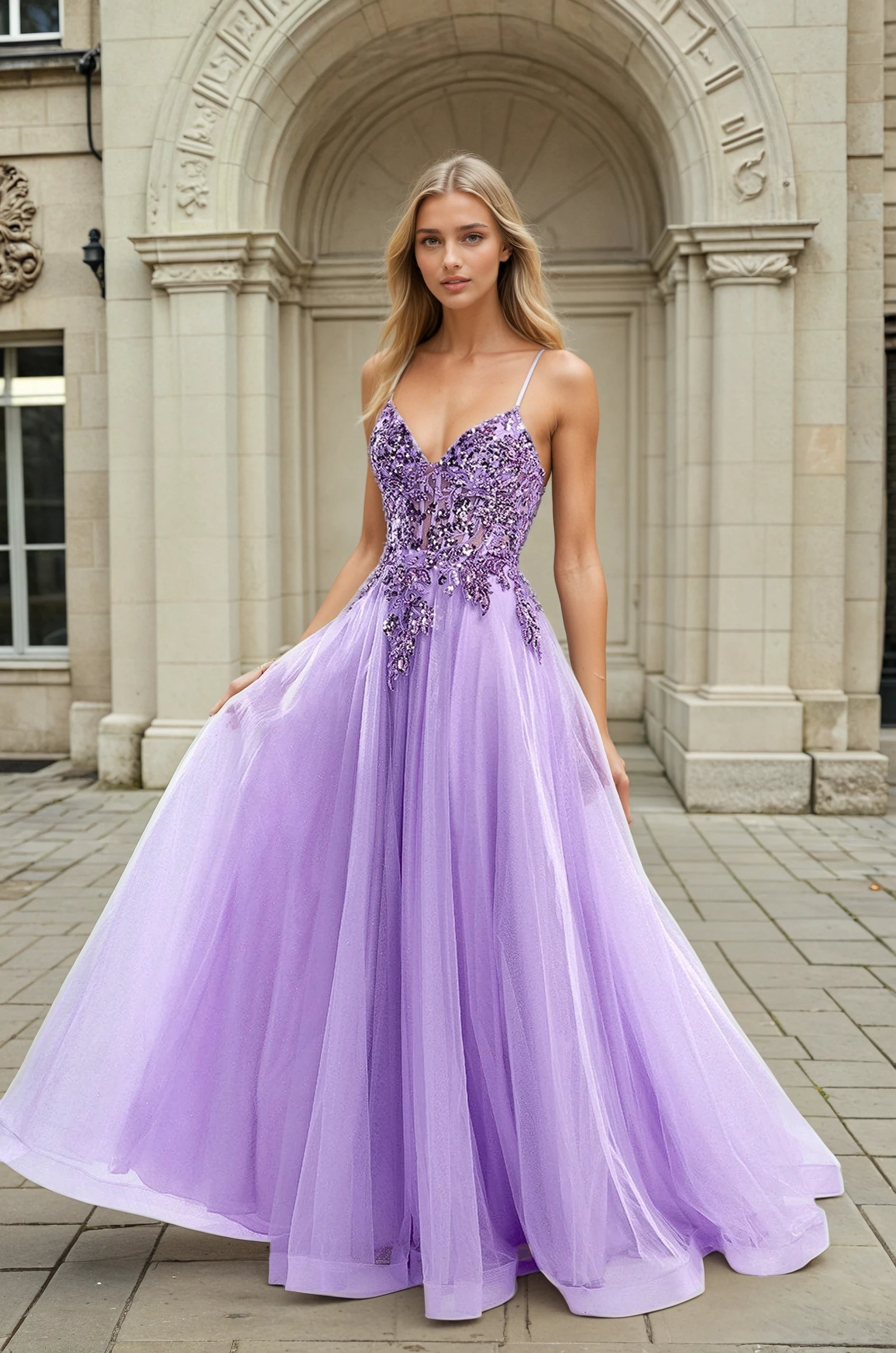 NOVINE Sequin Glitter Tulle Floral Prom Dress – One Honey