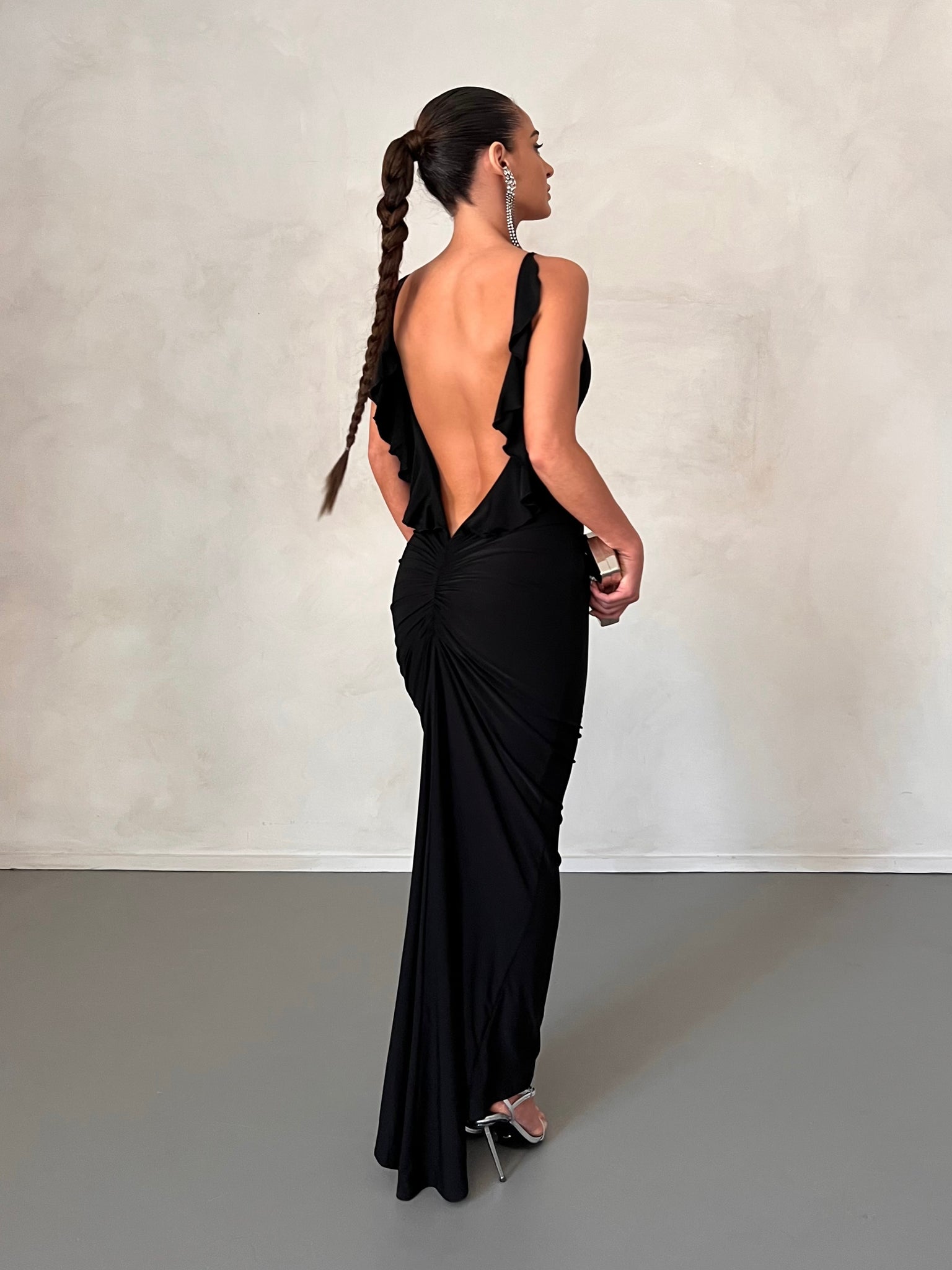 MÉLANI The Label BELLA Black Low Back Midi Dress