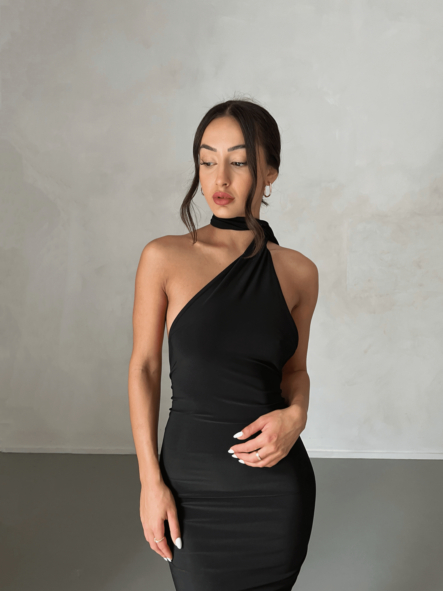 MÉLANI The Label CONSTANTINA Asymmetric Halterneck Midi Dress in Australia | One Honey Boutique