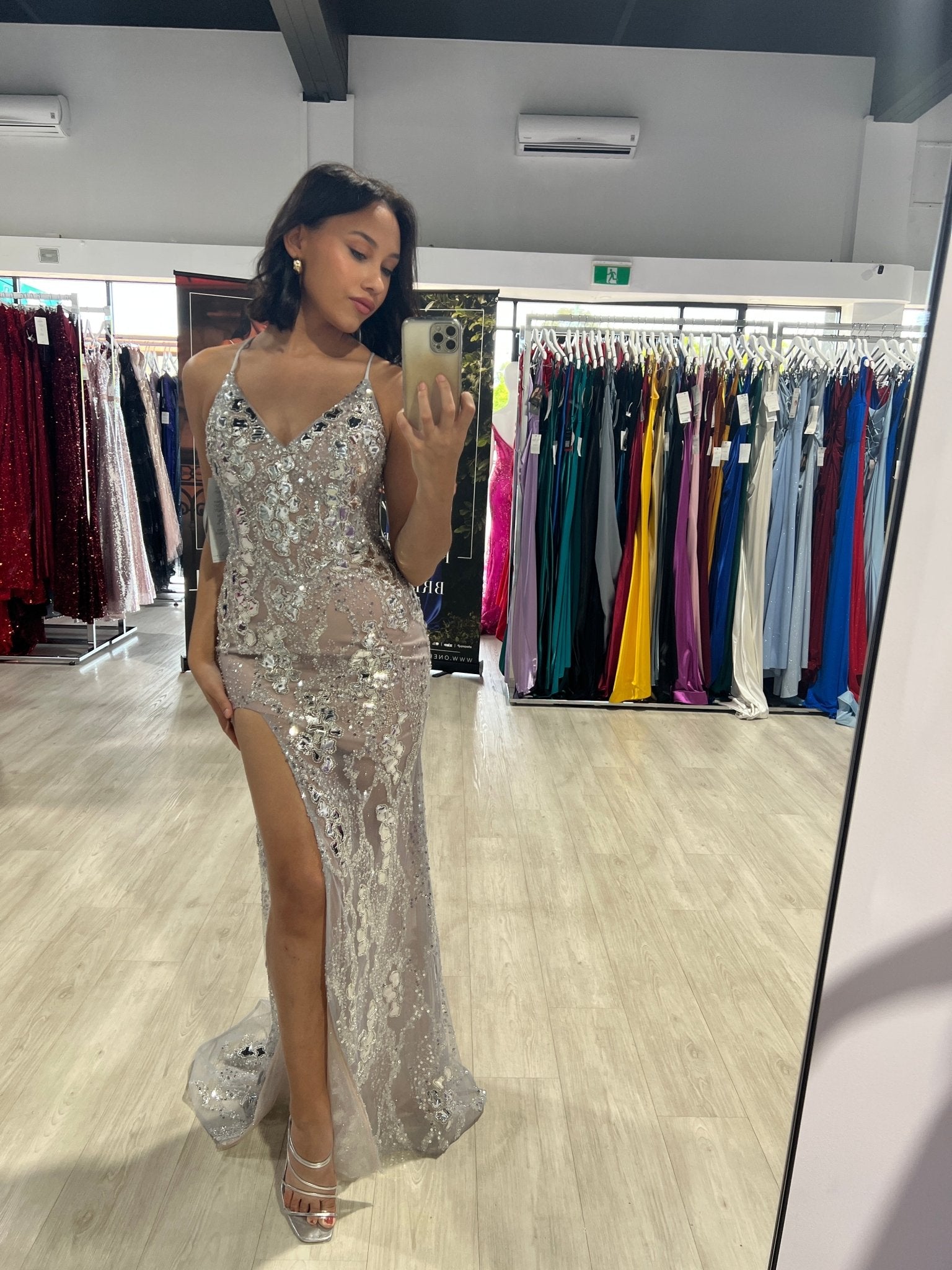 CORA Mirror Applique Sheer Mesh Mermaid Formal Gown Dress in Australia | One Honey Boutique