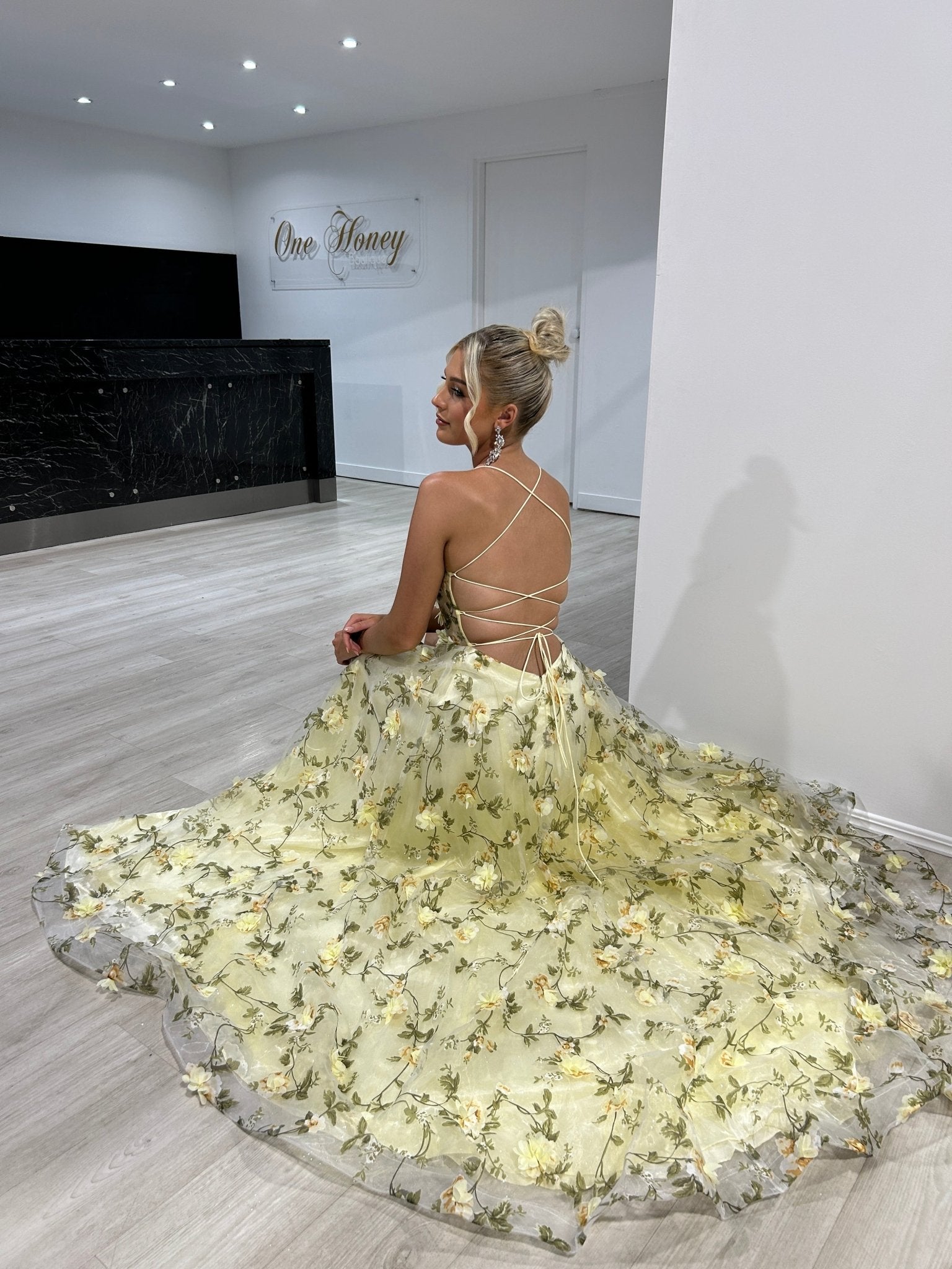 Honey Couture PORTAFINA Floral A Line Formal Dress in Australia | One Honey Boutique