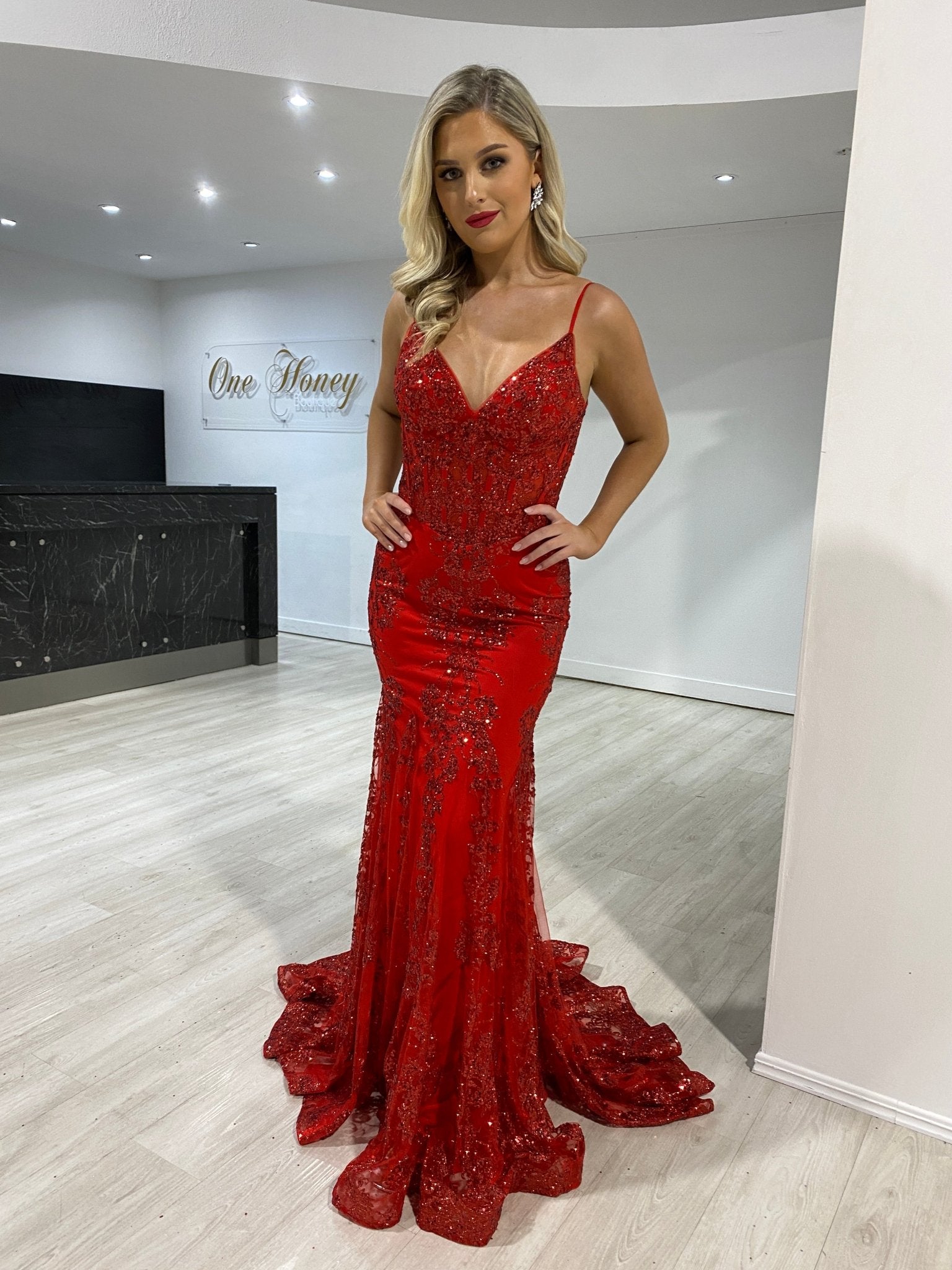 maurices formal dresses Gothic Red Sequin and Feather Dress main image 0