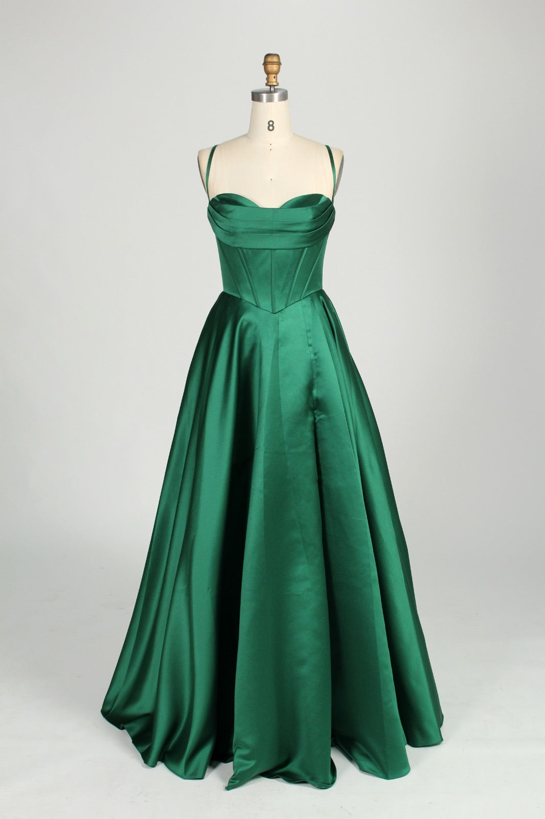 Honey Couture BRIELLA Satin Corset Ball Gown Prom Dress in green, luxury designer formal attire from Australian Formal Store.