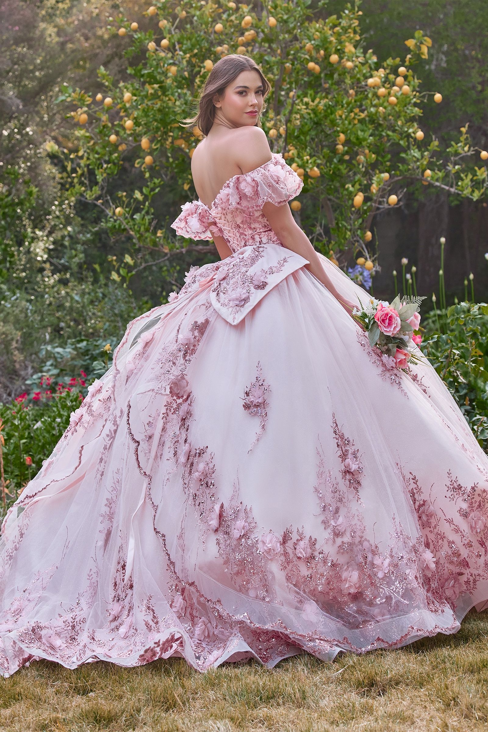 CELESTINA off-shoulder quinceañera gown with floral appliques and full tulle skirt, Brisbane to Gold Coast, Australia.