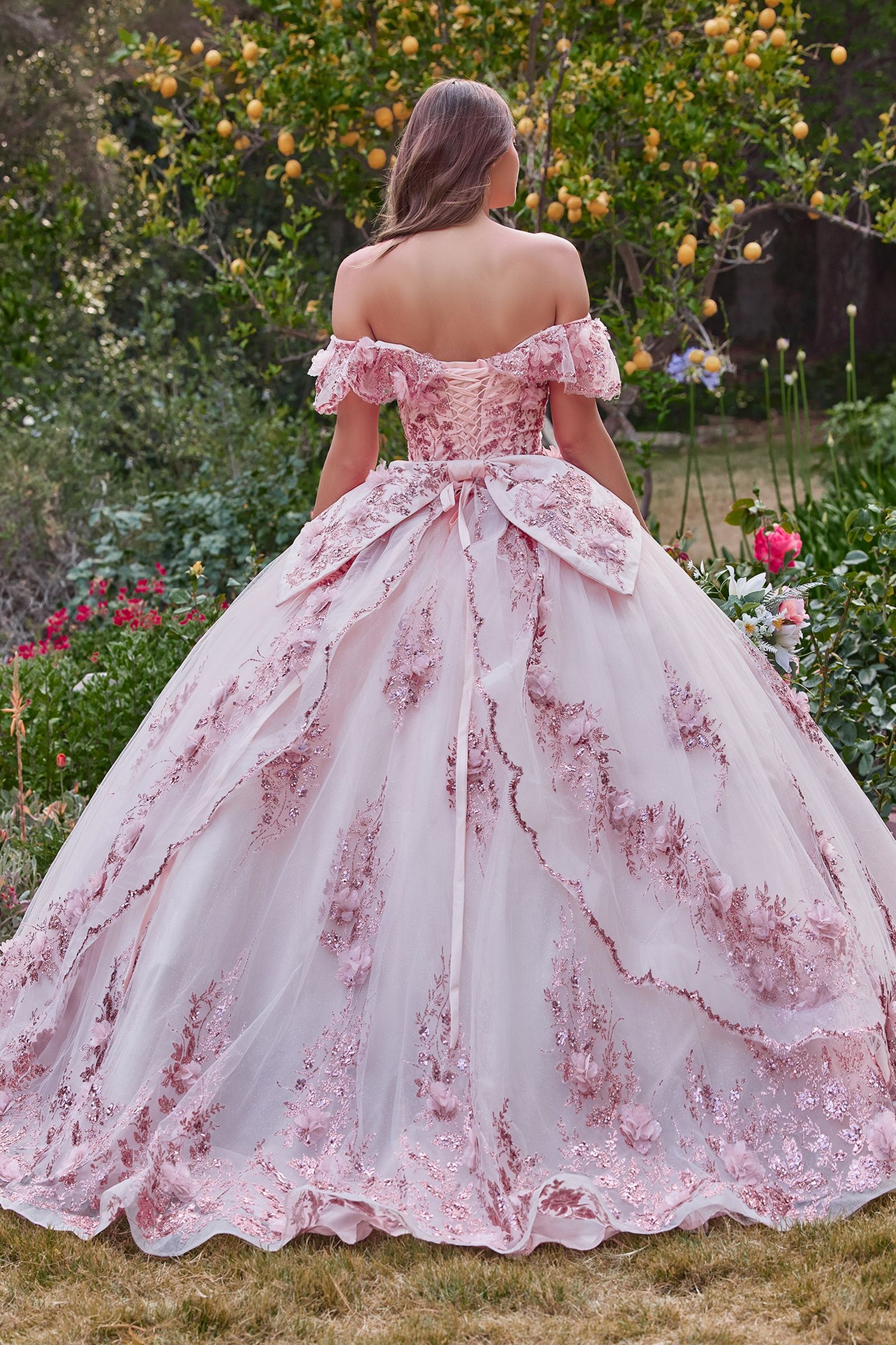 CELESTINA sequin tulle quinceañera ball gown with floral appliques. Brisbane to Gold Coast.